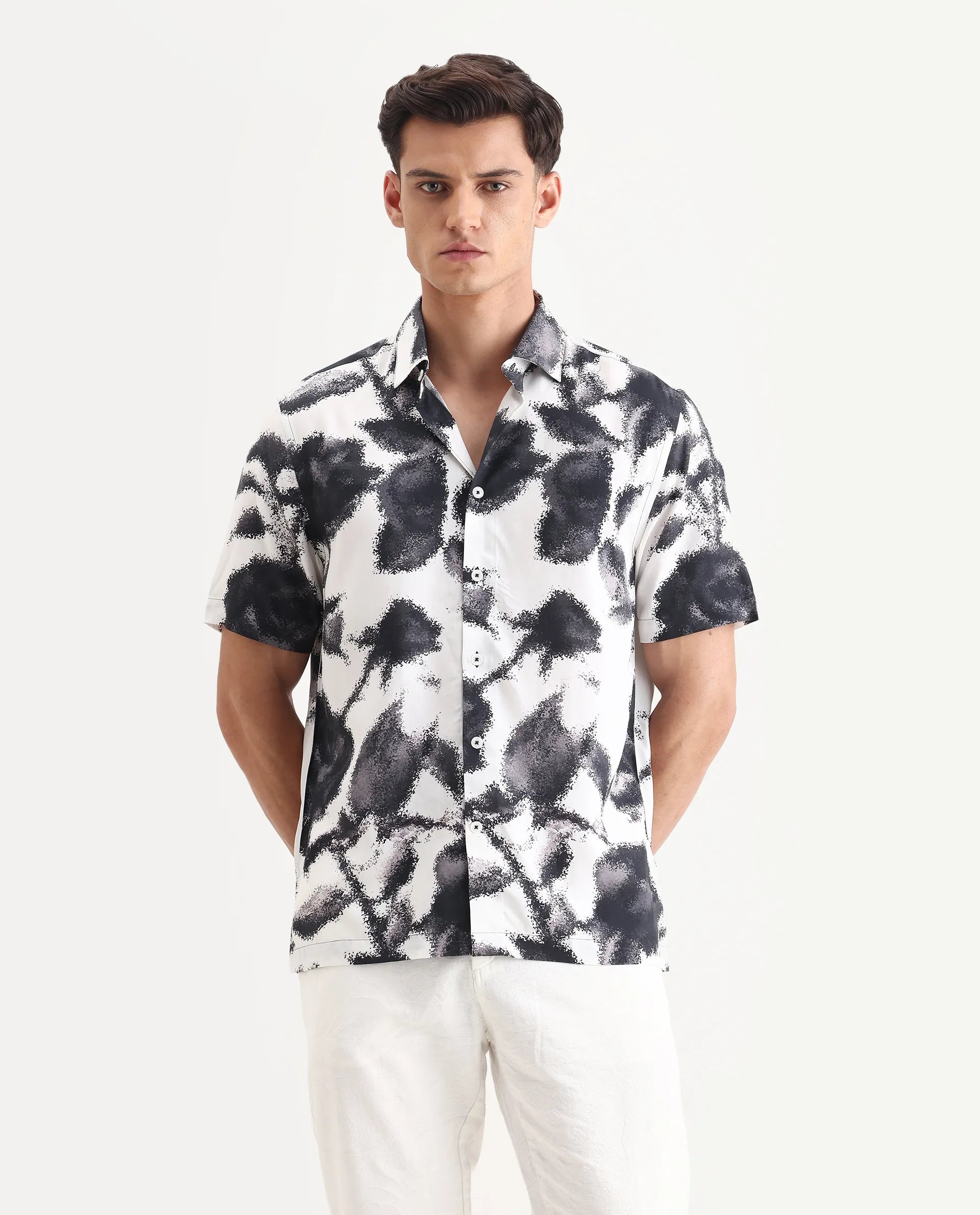 Rare Rabbit Men's Olsa White Viscose Fabric Collared Neck Regular Printed Shirt - Image 4