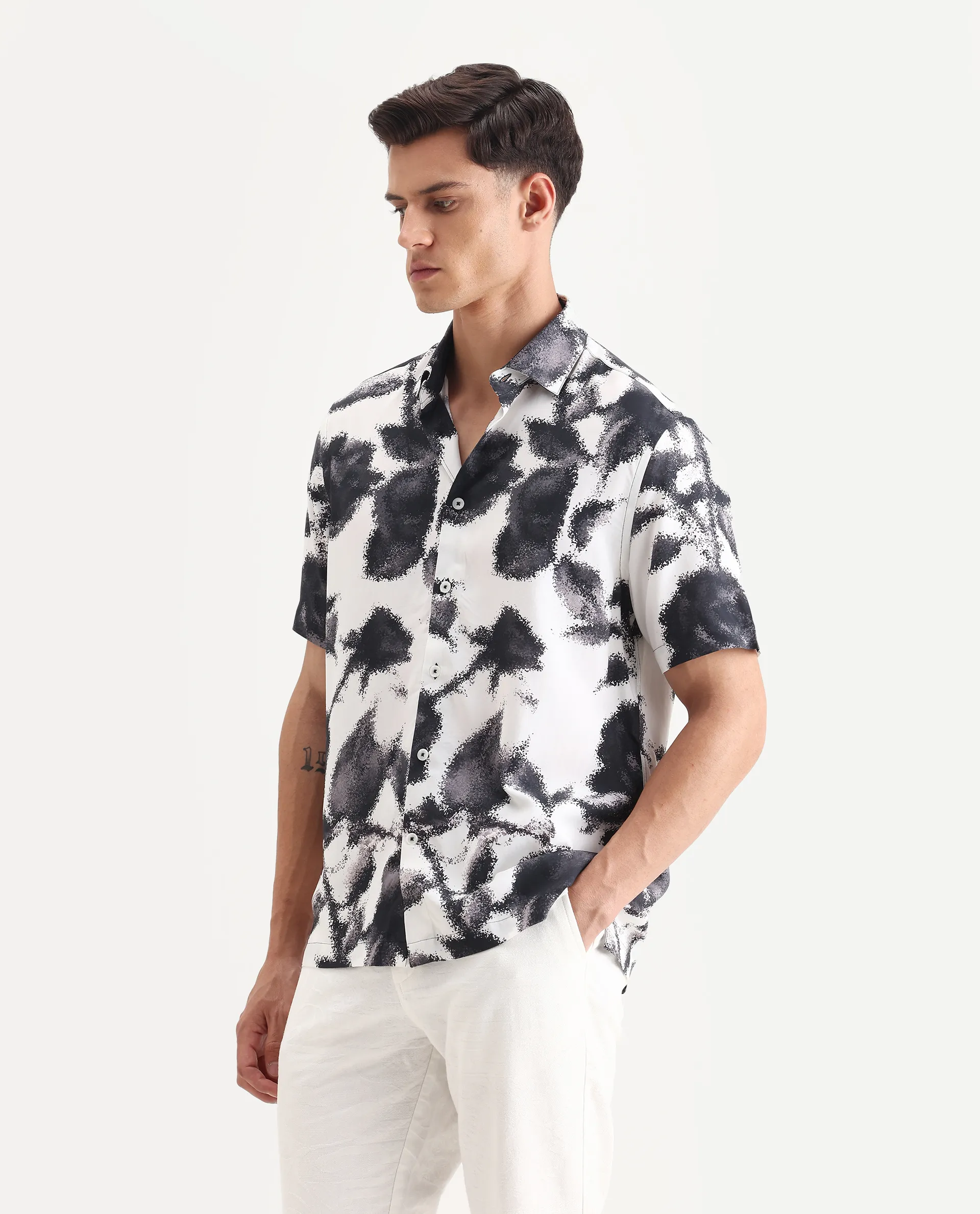 Rare Rabbit Men's Olsa White Viscose Fabric Collared Neck Regular Printed Shirt - Image 5