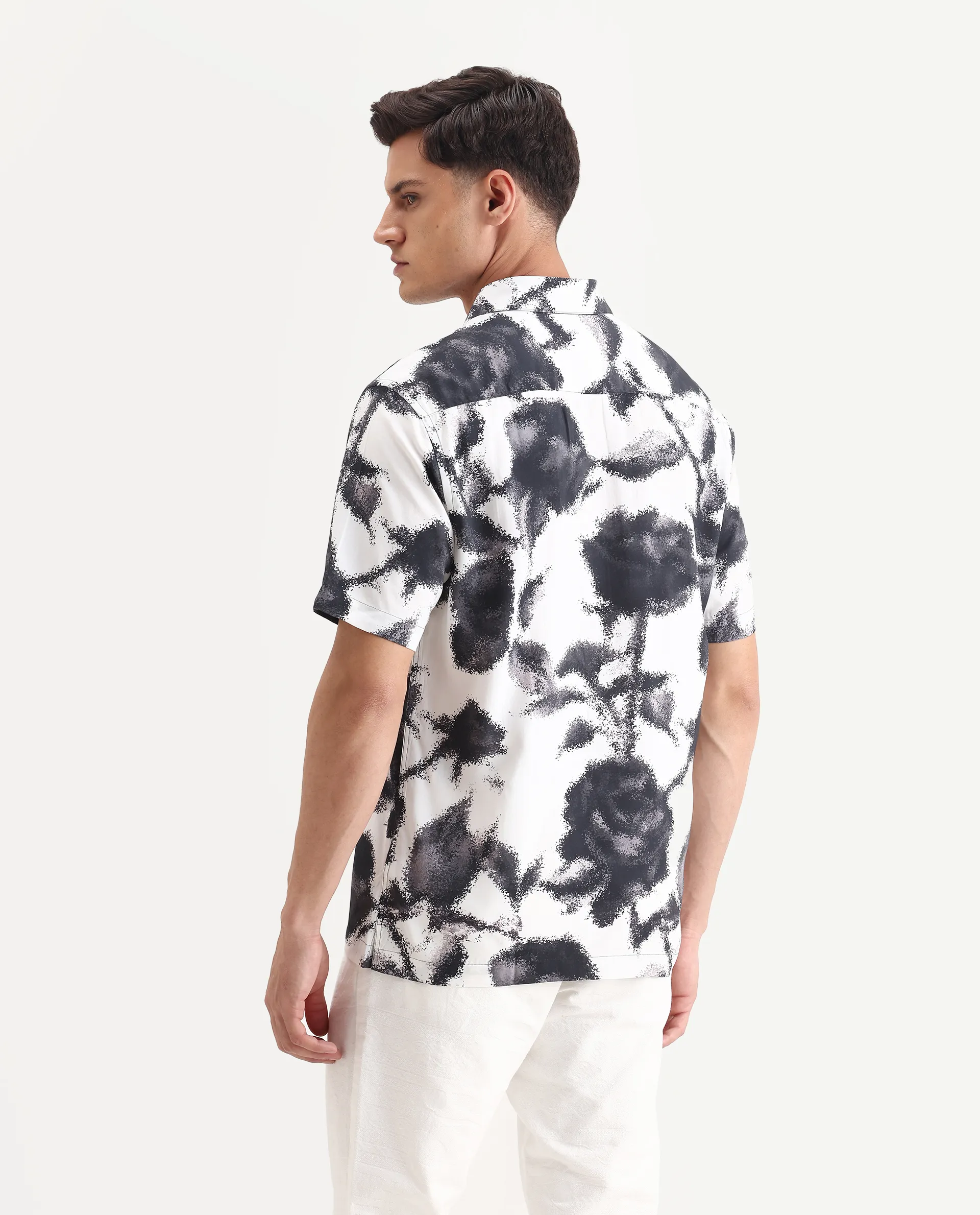 Rare Rabbit Men's Olsa White Viscose Fabric Collared Neck Regular Printed Shirt - Image 7