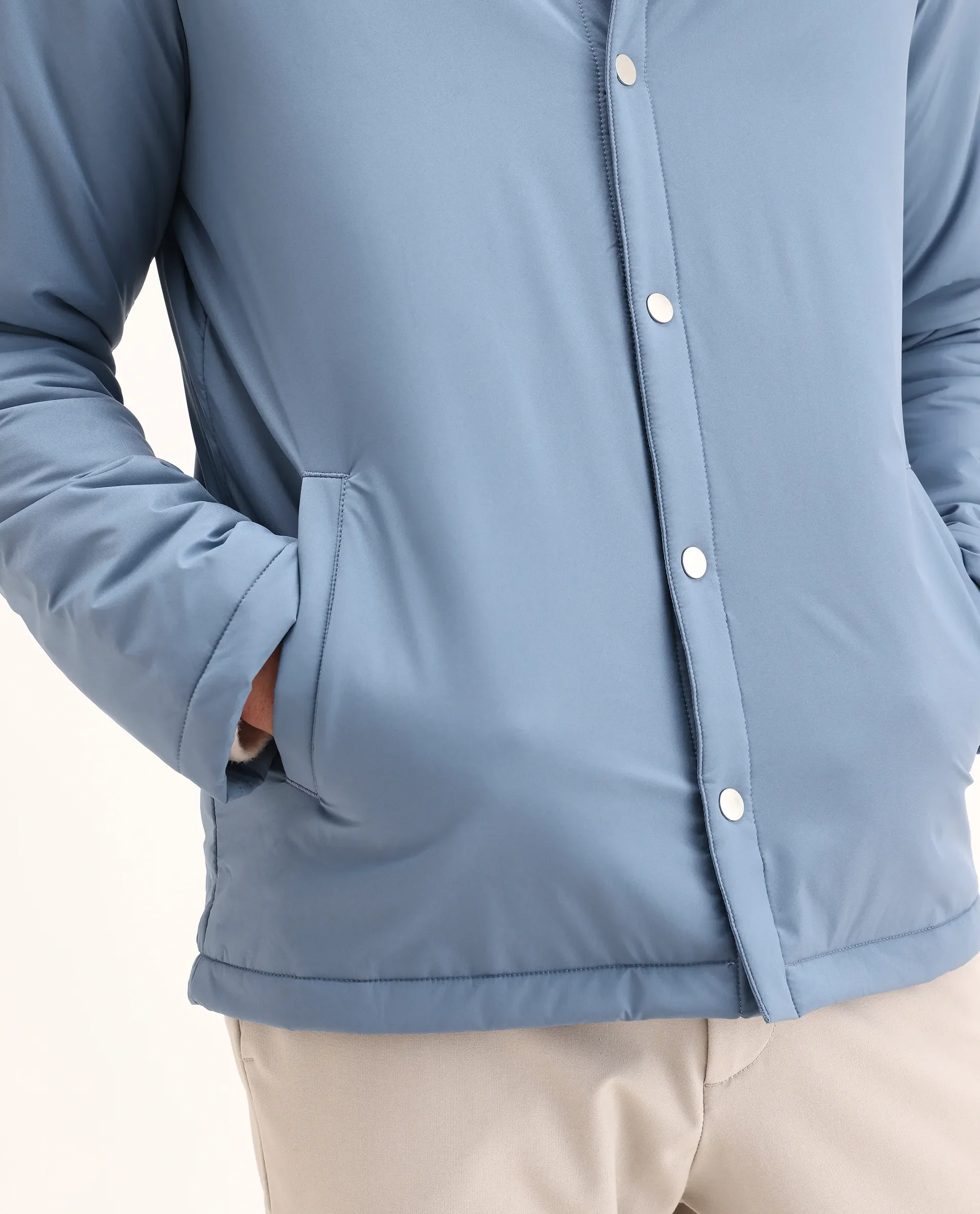 Rare Rabbit Men's Olva Dusky Blue Polyester Fabric Collared Neck Regular Plain Jacket - Image 3