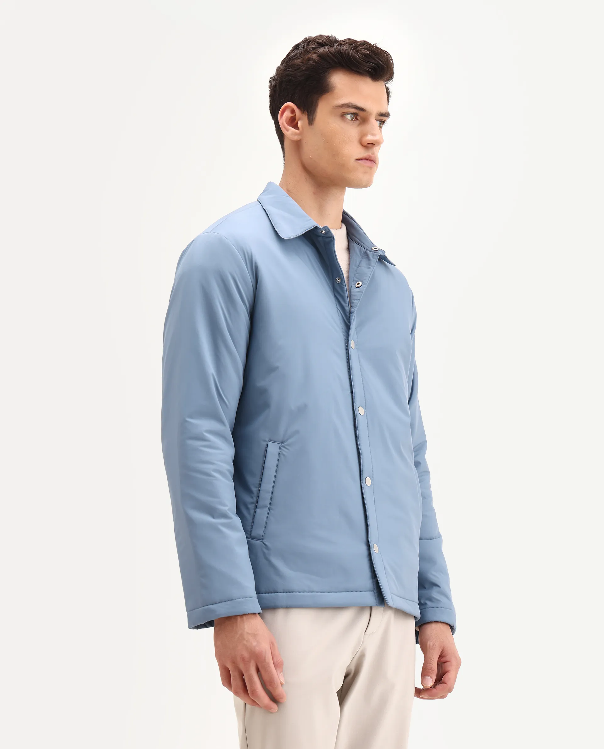 Rare Rabbit Men's Olva Dusky Blue Polyester Fabric Collared Neck Regular Plain Jacket - Image 6