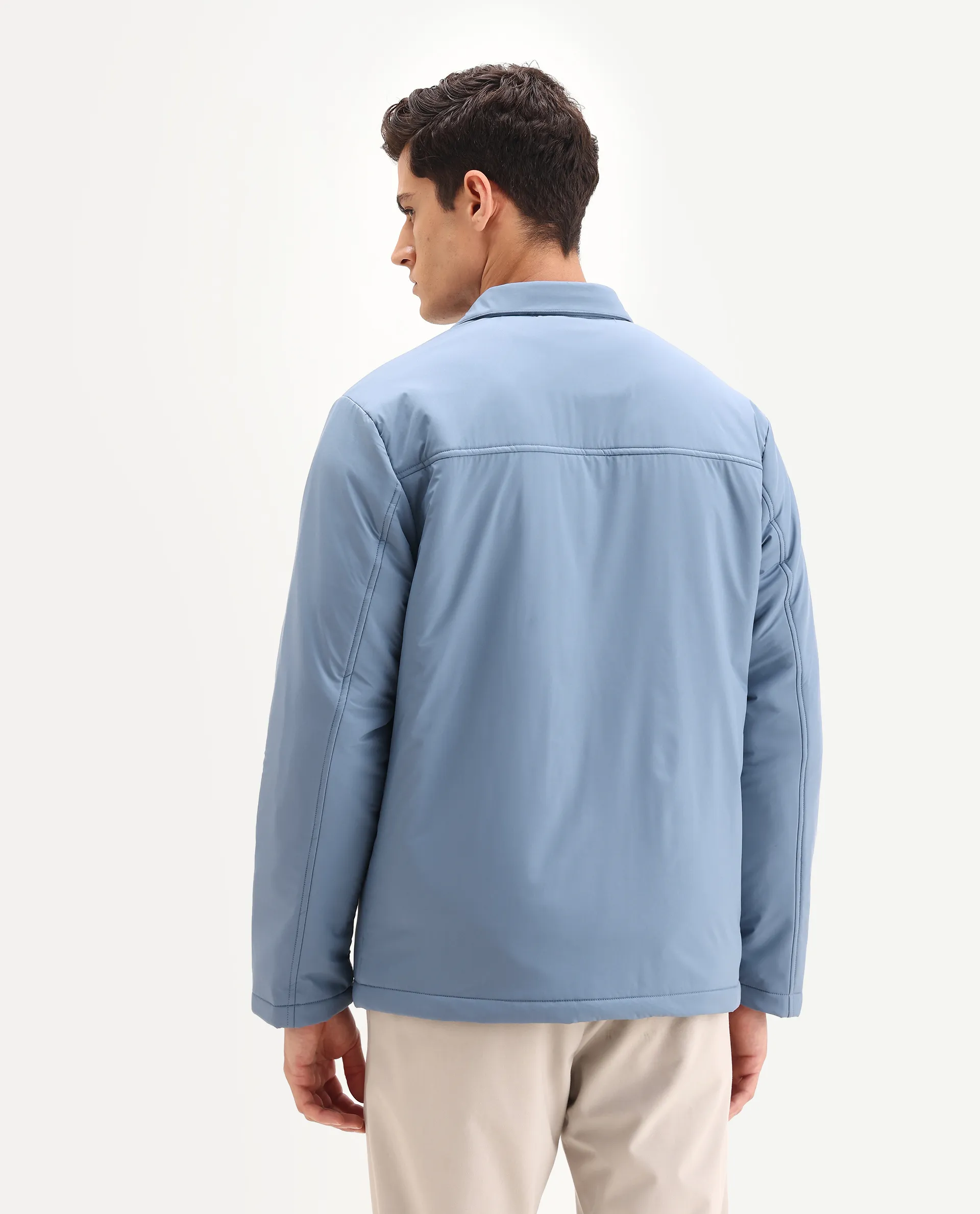 Rare Rabbit Men's Olva Dusky Blue Polyester Fabric Collared Neck Regular Plain Jacket - Image 8