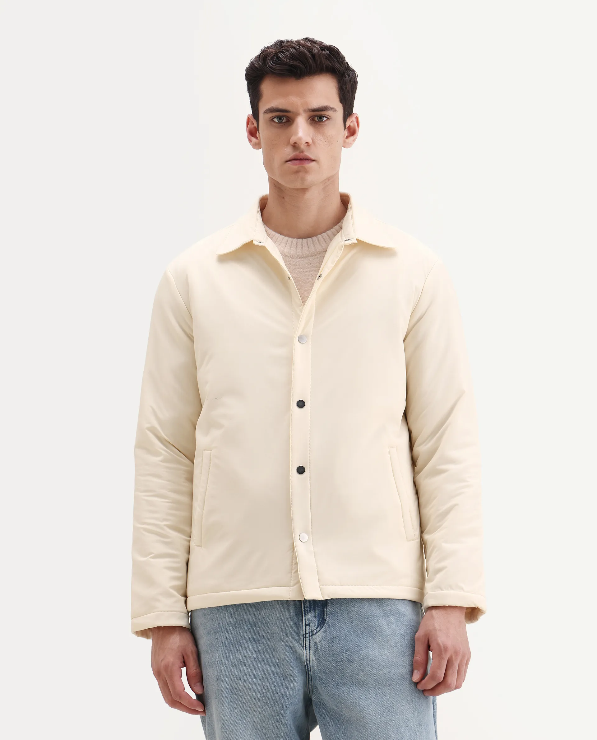 Rare Rabbit Men's Olva Light Yellow Polyester Fabric Collared Neck Regular Plain Jacket - Image 4