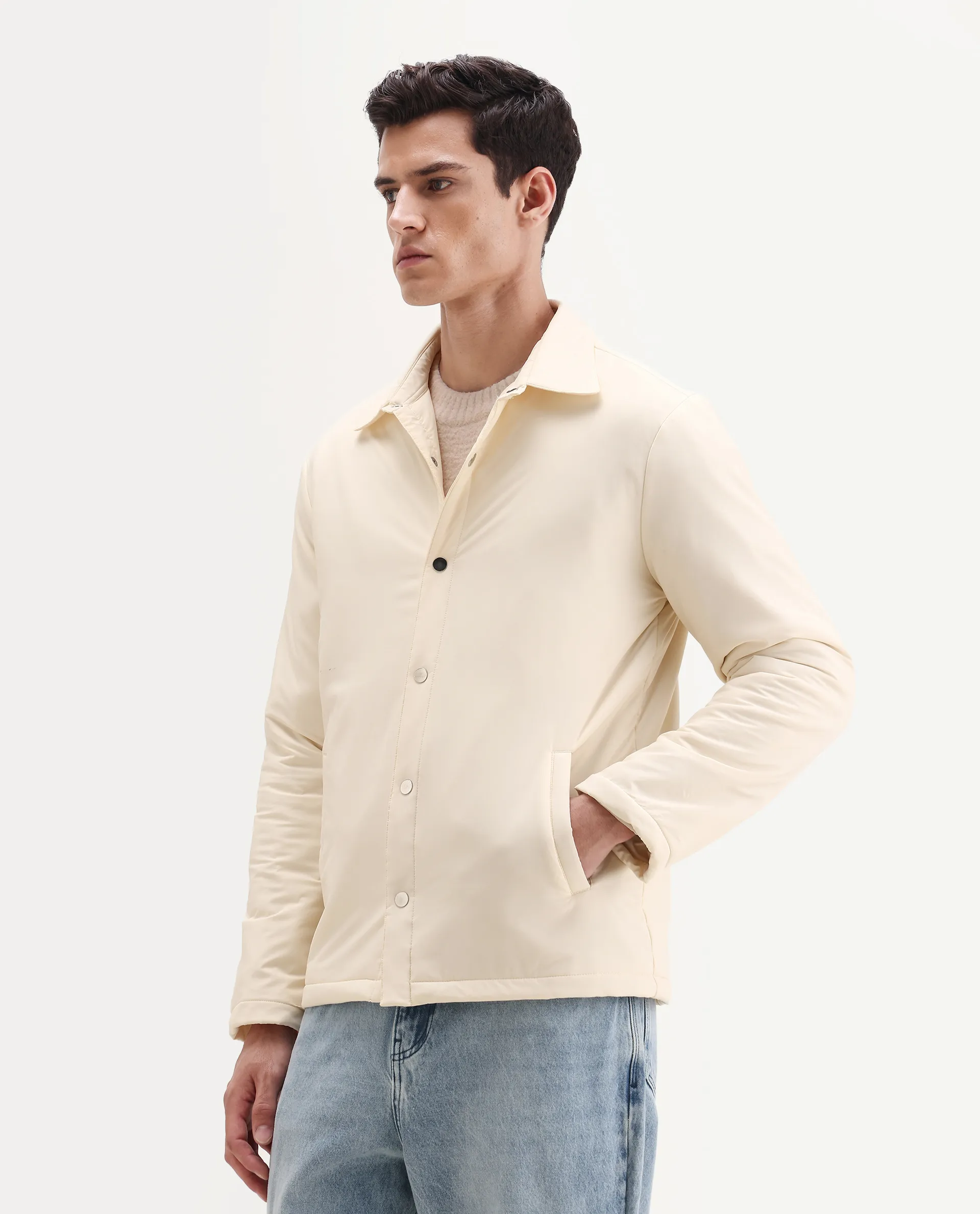 Rare Rabbit Men's Olva Light Yellow Polyester Fabric Collared Neck Regular Plain Jacket - Image 5
