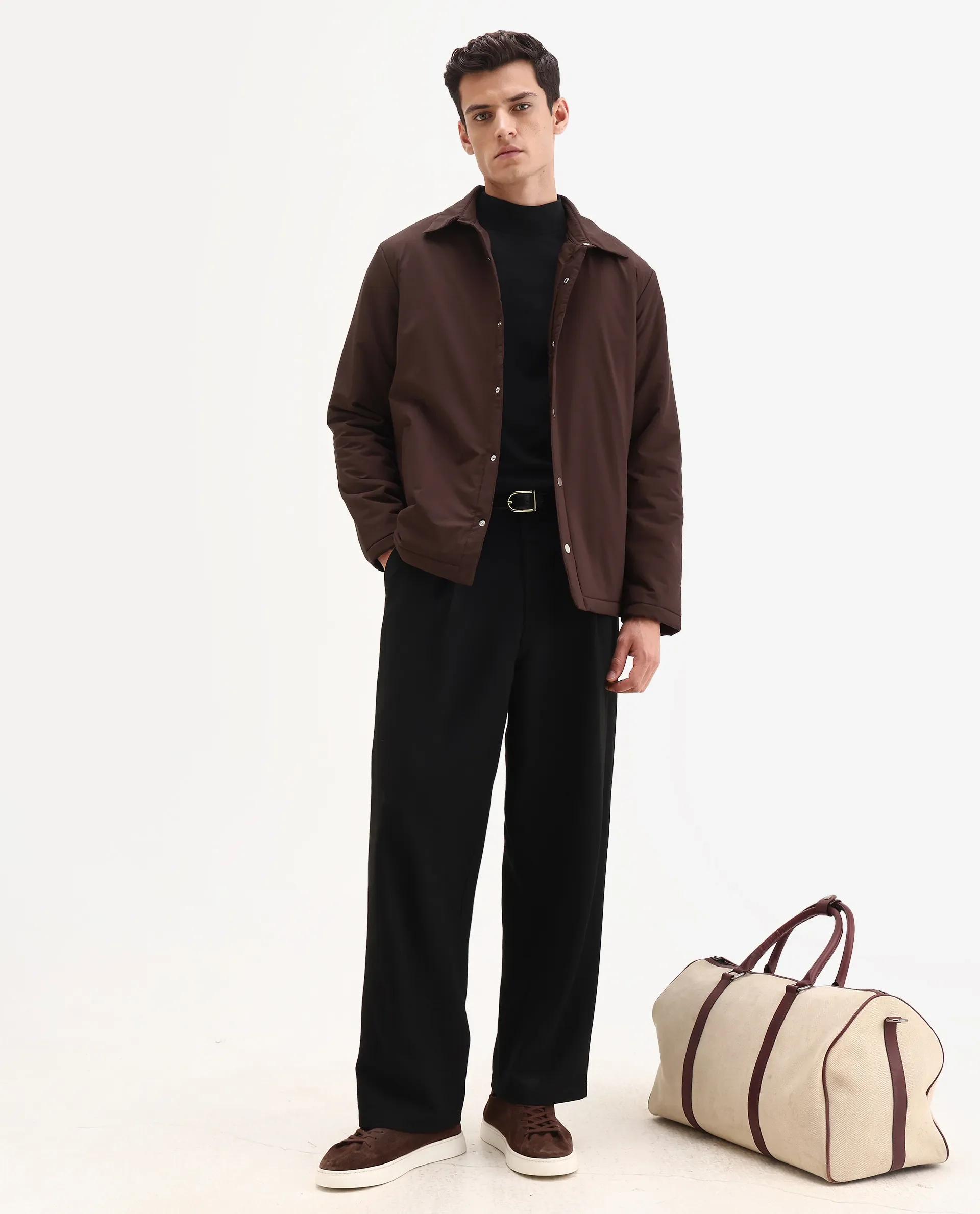 Rare Rabbit Men's Olva Maroon Polyester Fabric Collared Neck Regular Plain Jacket - Image 2