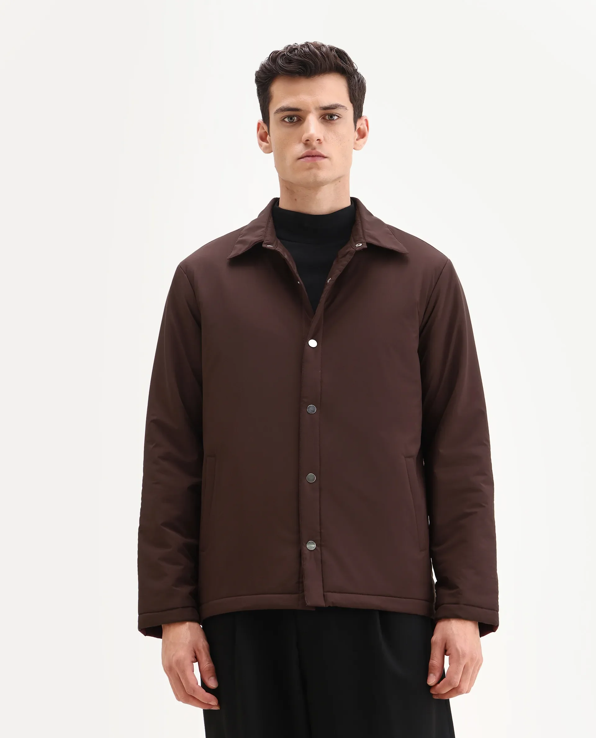 Rare Rabbit Men's Olva Maroon Polyester Fabric Collared Neck Regular Plain Jacket - Image 4