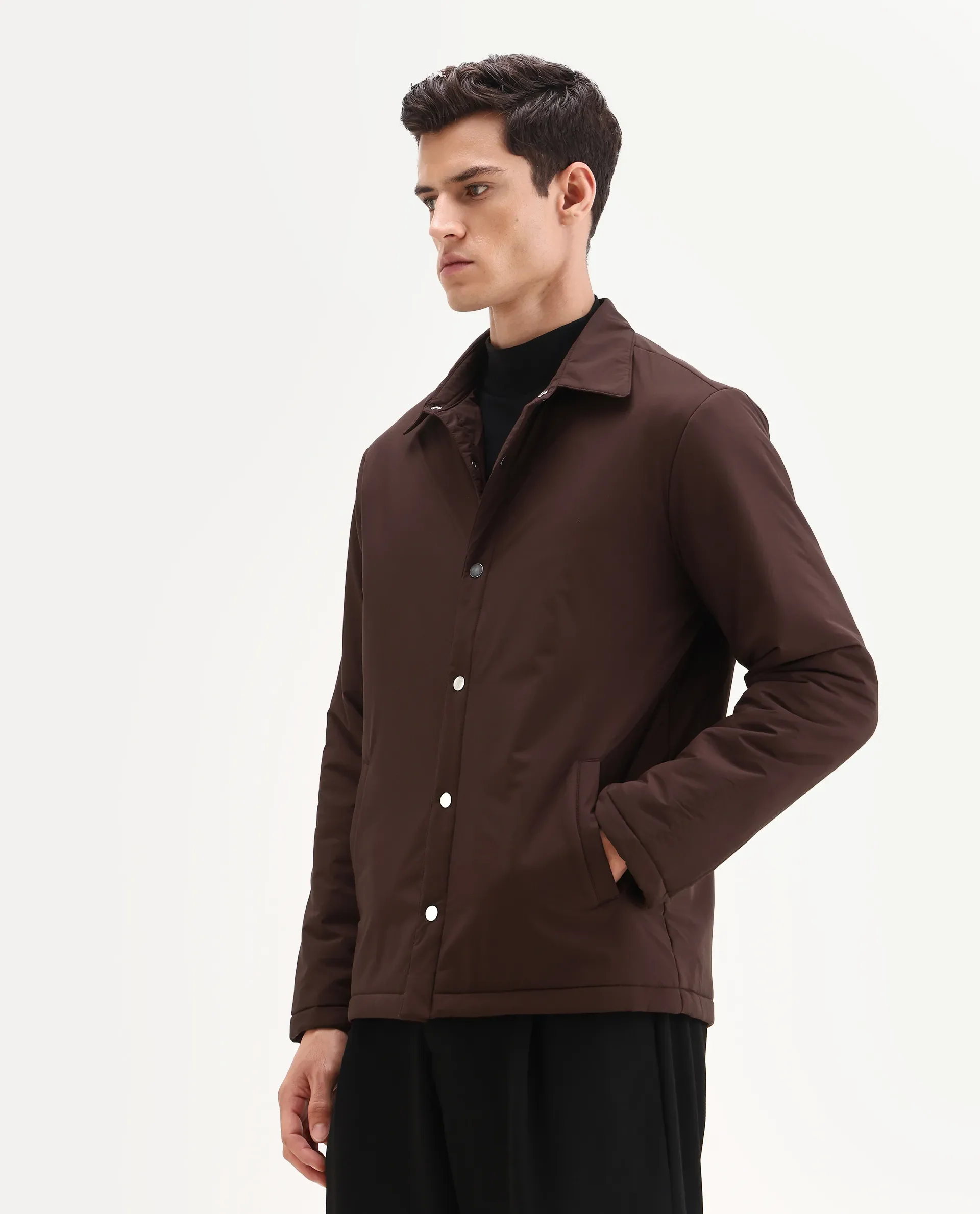 Rare Rabbit Men's Olva Maroon Polyester Fabric Collared Neck Regular Plain Jacket - Image 5