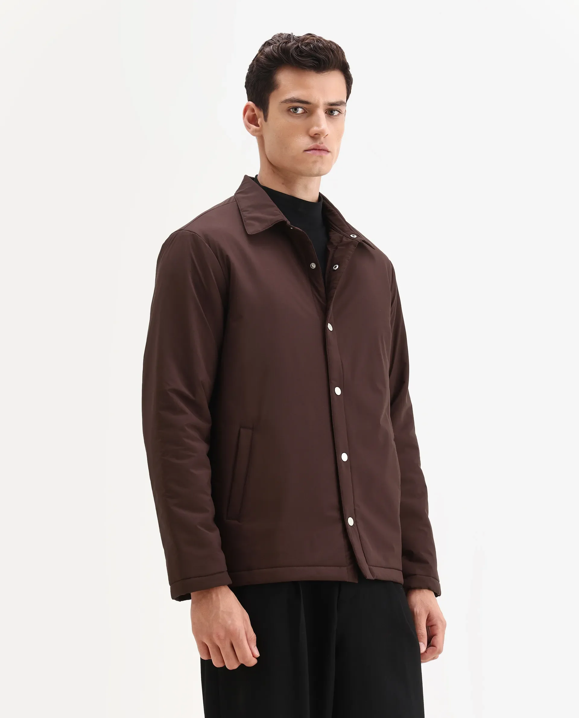 Rare Rabbit Men's Olva Maroon Polyester Fabric Collared Neck Regular Plain Jacket - Image 6