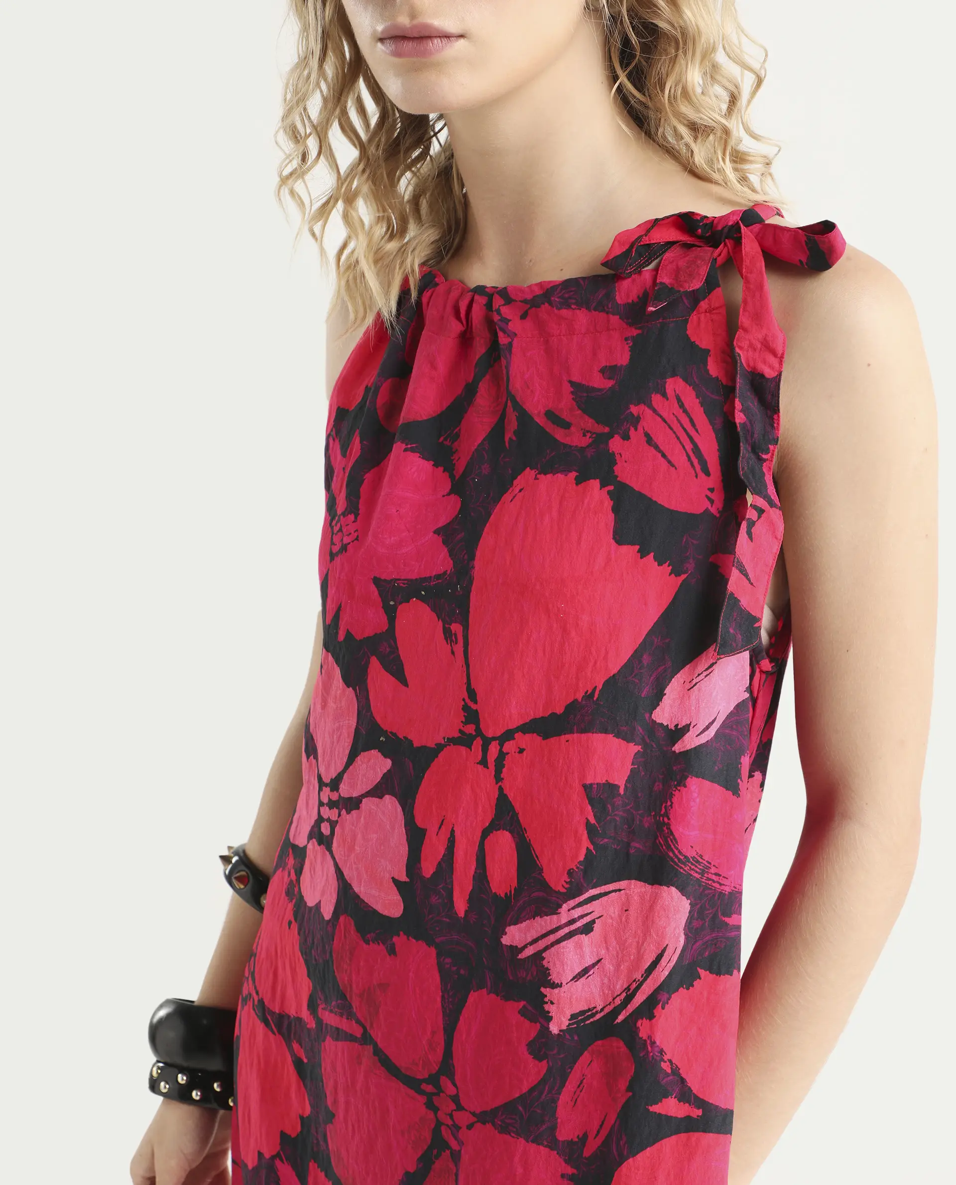 Rareism Women's Olya Multi Rayon Halter Neck Floral Print Sleeveless Maxi A-Line Dress - Image 4