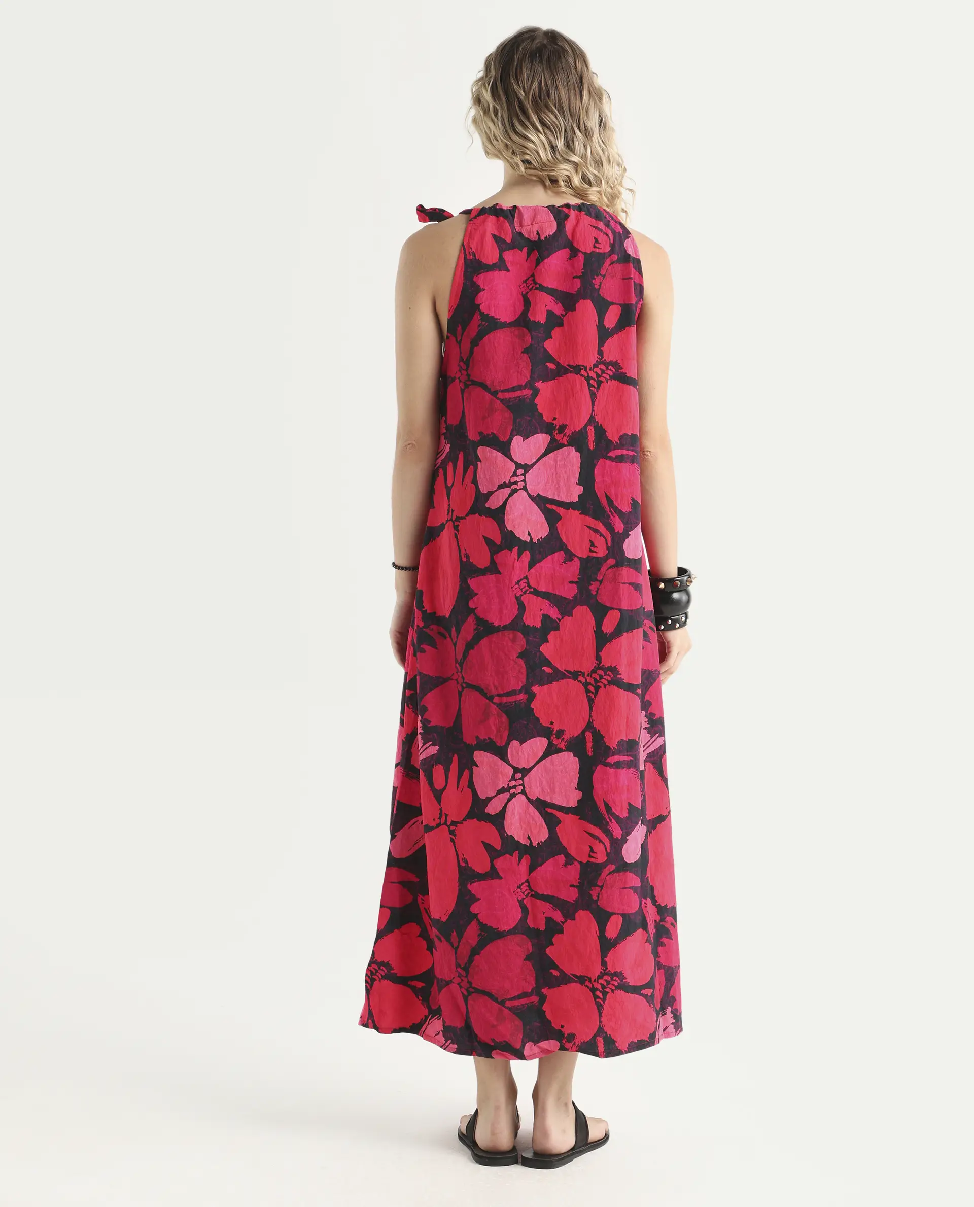 Rareism Women's Olya Multi Rayon Halter Neck Floral Print Sleeveless Maxi A-Line Dress - Image 7