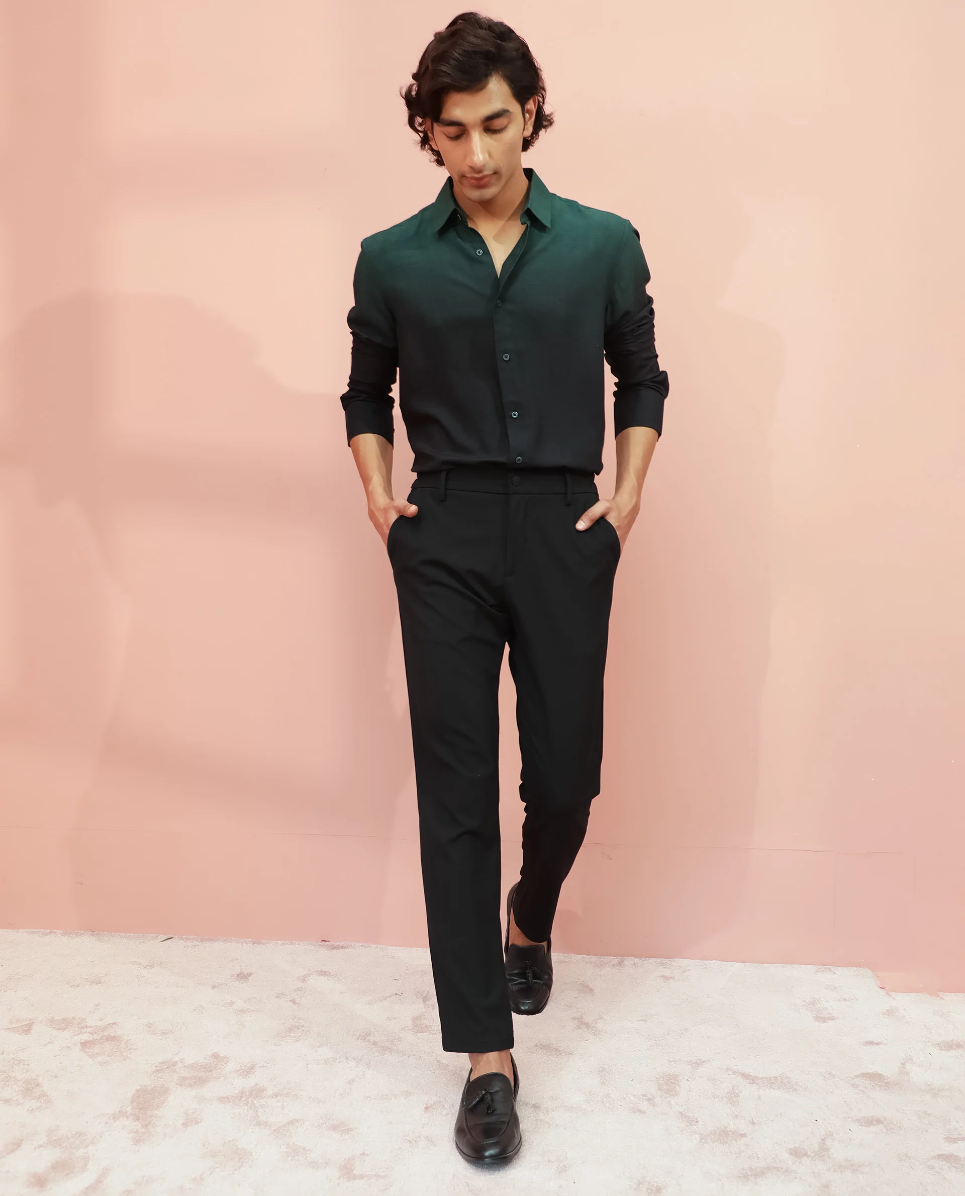 Rare Rabbit Men's Ombre Green Plain Regular Fit Full Sleeve Collared Shirt - Image 2