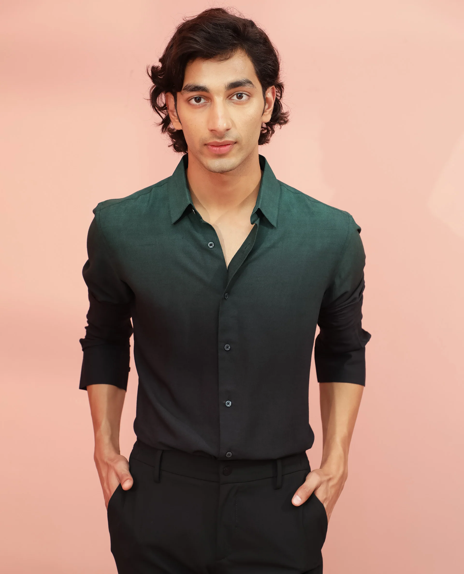 Rare Rabbit Men's Ombre Green Plain Regular Fit Full Sleeve Collared Shirt - Image 4