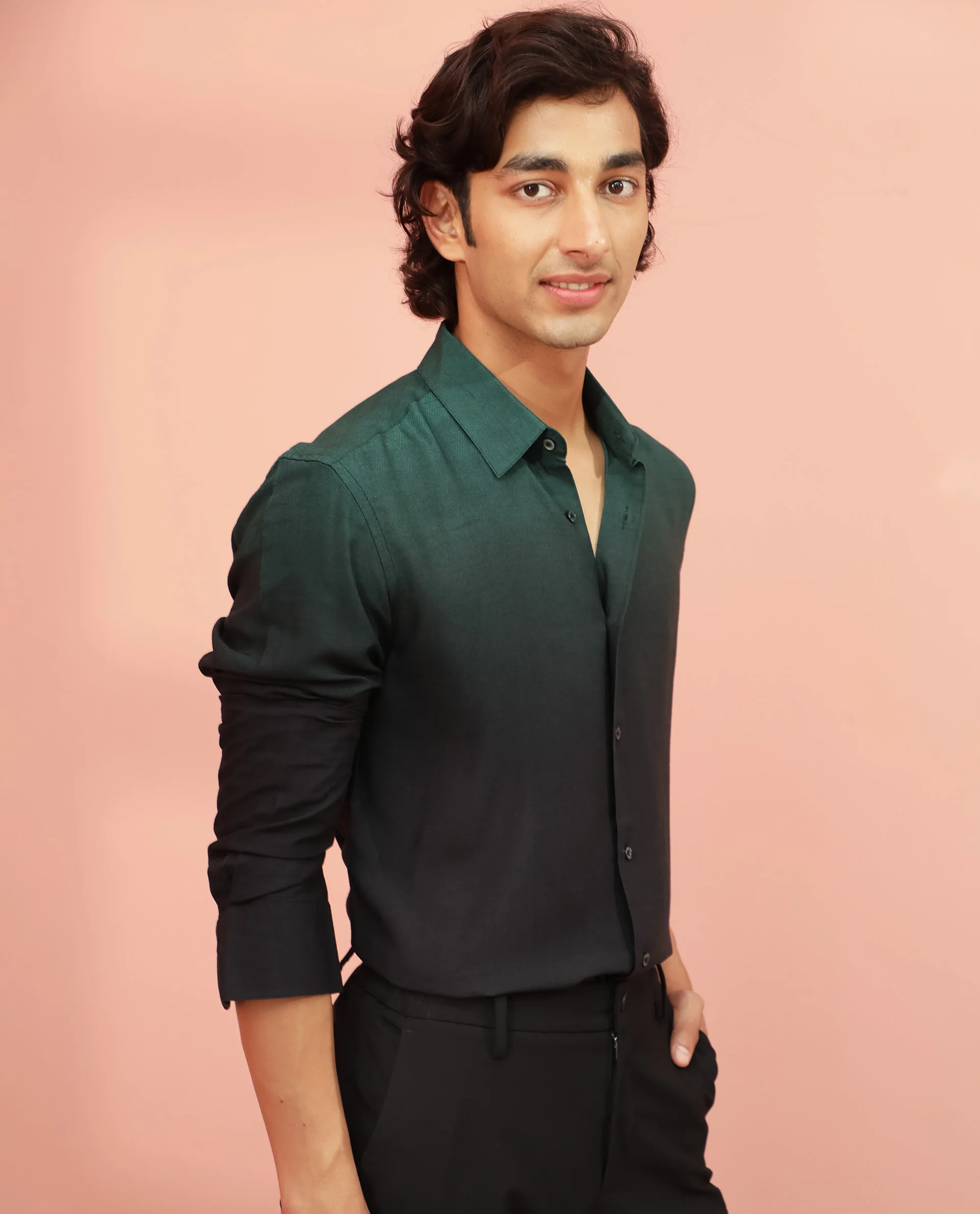 Rare Rabbit Men's Ombre Green Plain Regular Fit Full Sleeve Collared Shirt - Image 5