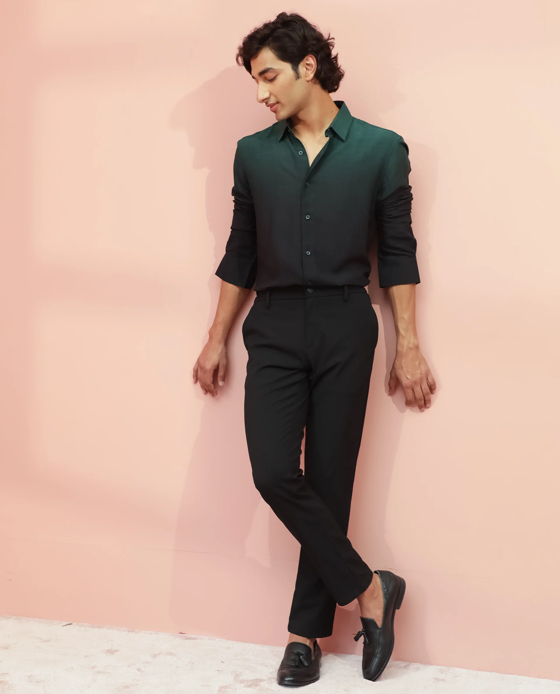 Rare Rabbit Men's Ombre Green Plain Regular Fit Full Sleeve Collared Shirt - Image 7