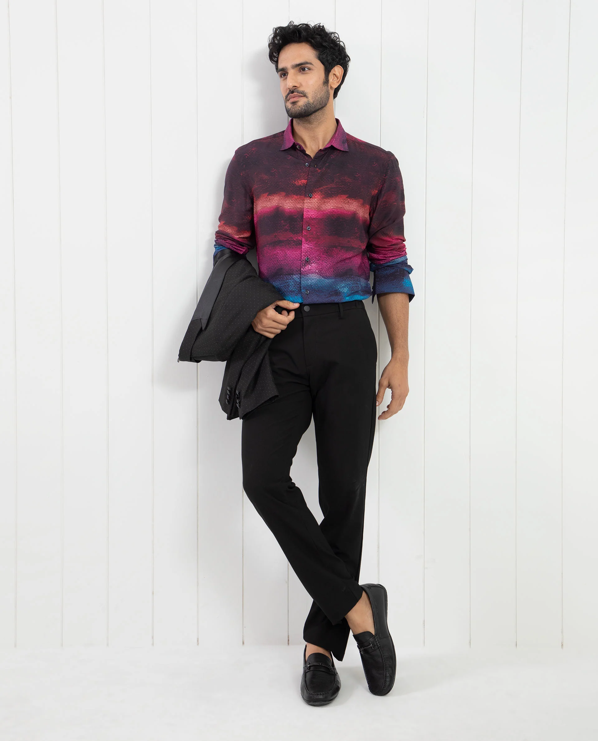 Rare Rabbit Men's Ombren Ls Black Viscose Ombre Regular Fit Full Sleeve Collared Shirt - Image 2