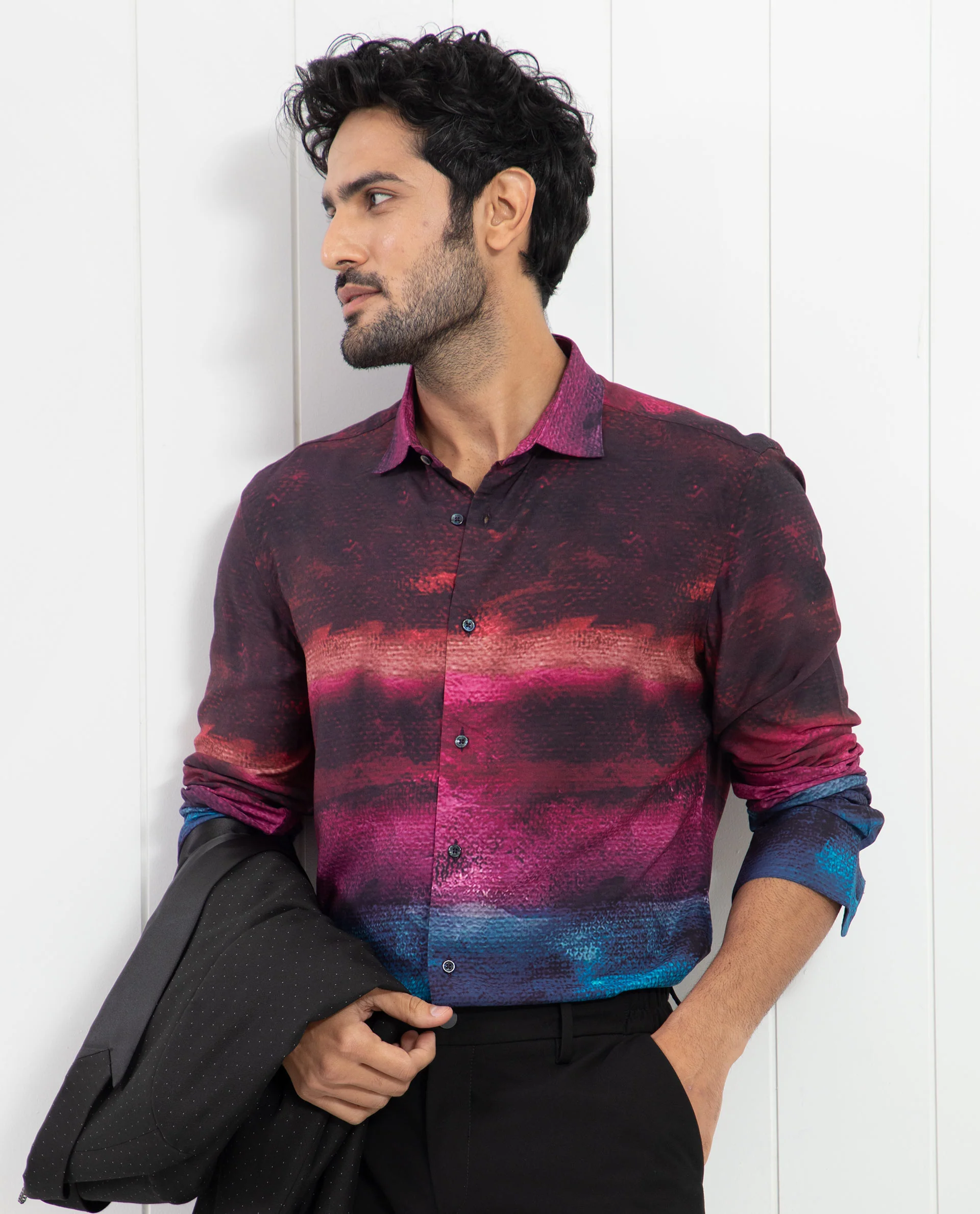Rare Rabbit Men's Ombren Ls Black Viscose Ombre Regular Fit Full Sleeve Collared Shirt - Image 3