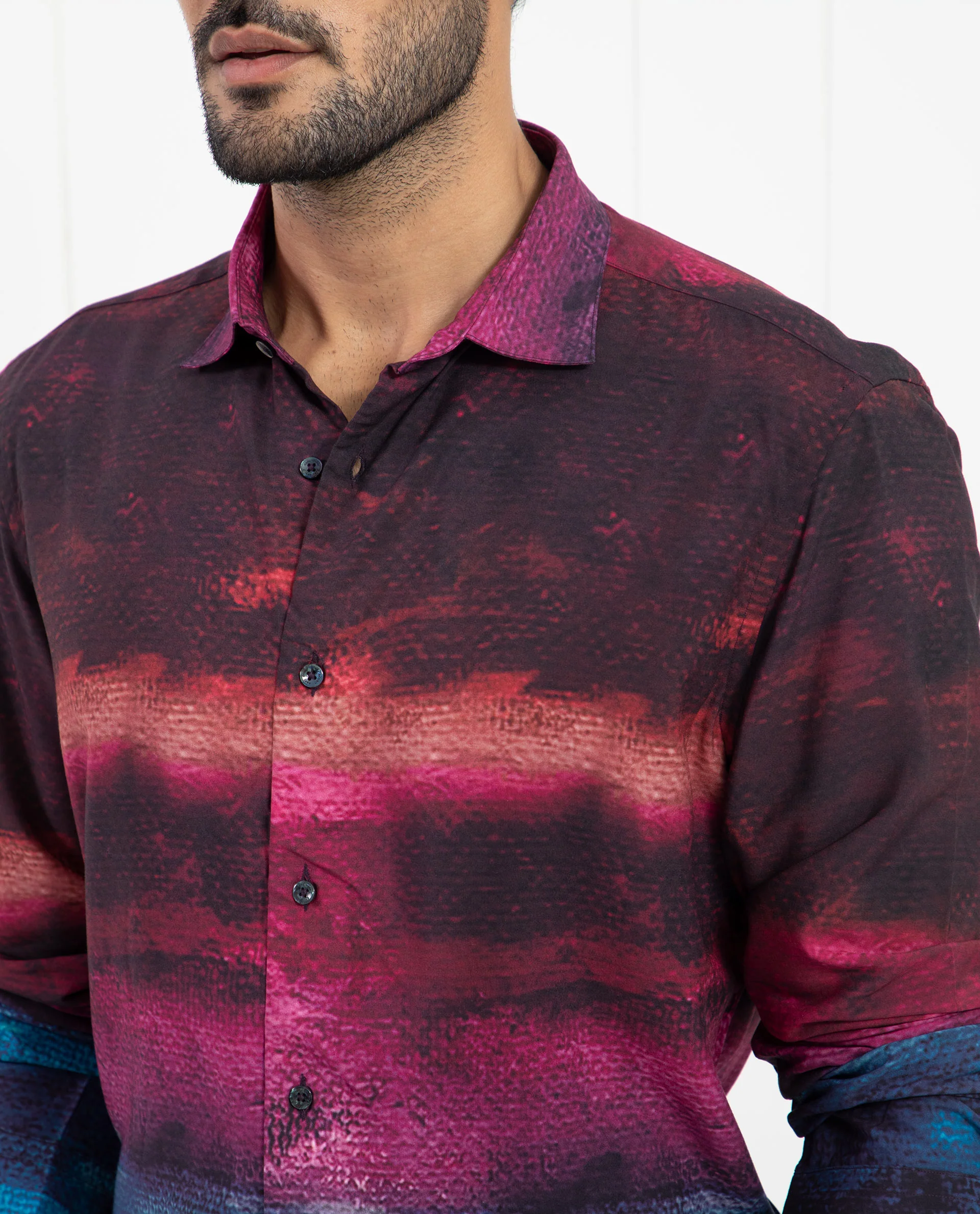 Rare Rabbit Men's Ombren Ls Black Viscose Ombre Regular Fit Full Sleeve Collared Shirt - Image 5
