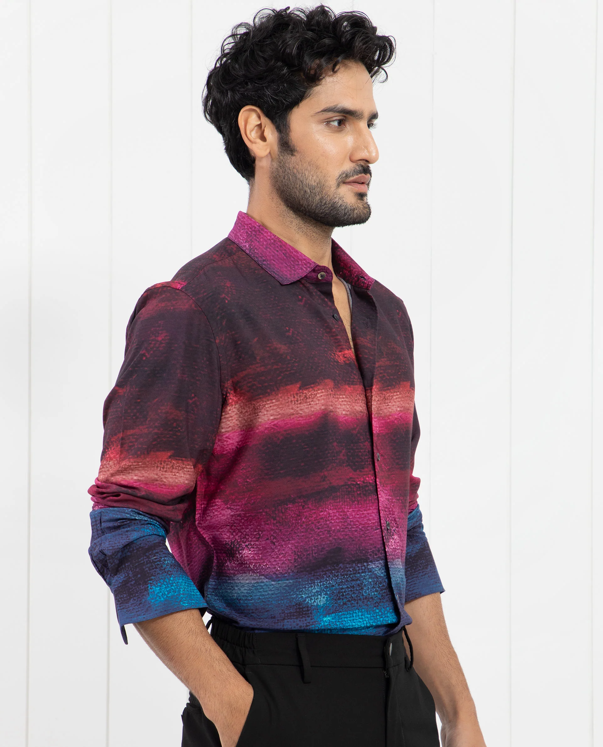 Rare Rabbit Men's Ombren Ls Black Viscose Ombre Regular Fit Full Sleeve Collared Shirt - Image 7