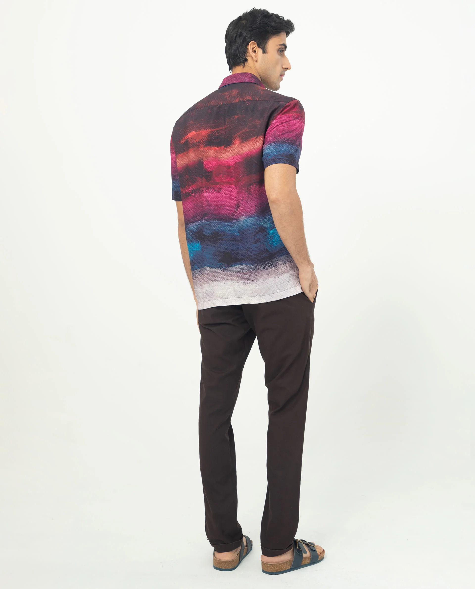 Rare Rabbit Men's Ombren Ss Black Viscose Ombre Regular Fit Half Sleeve Collared Shirt - Image 10
