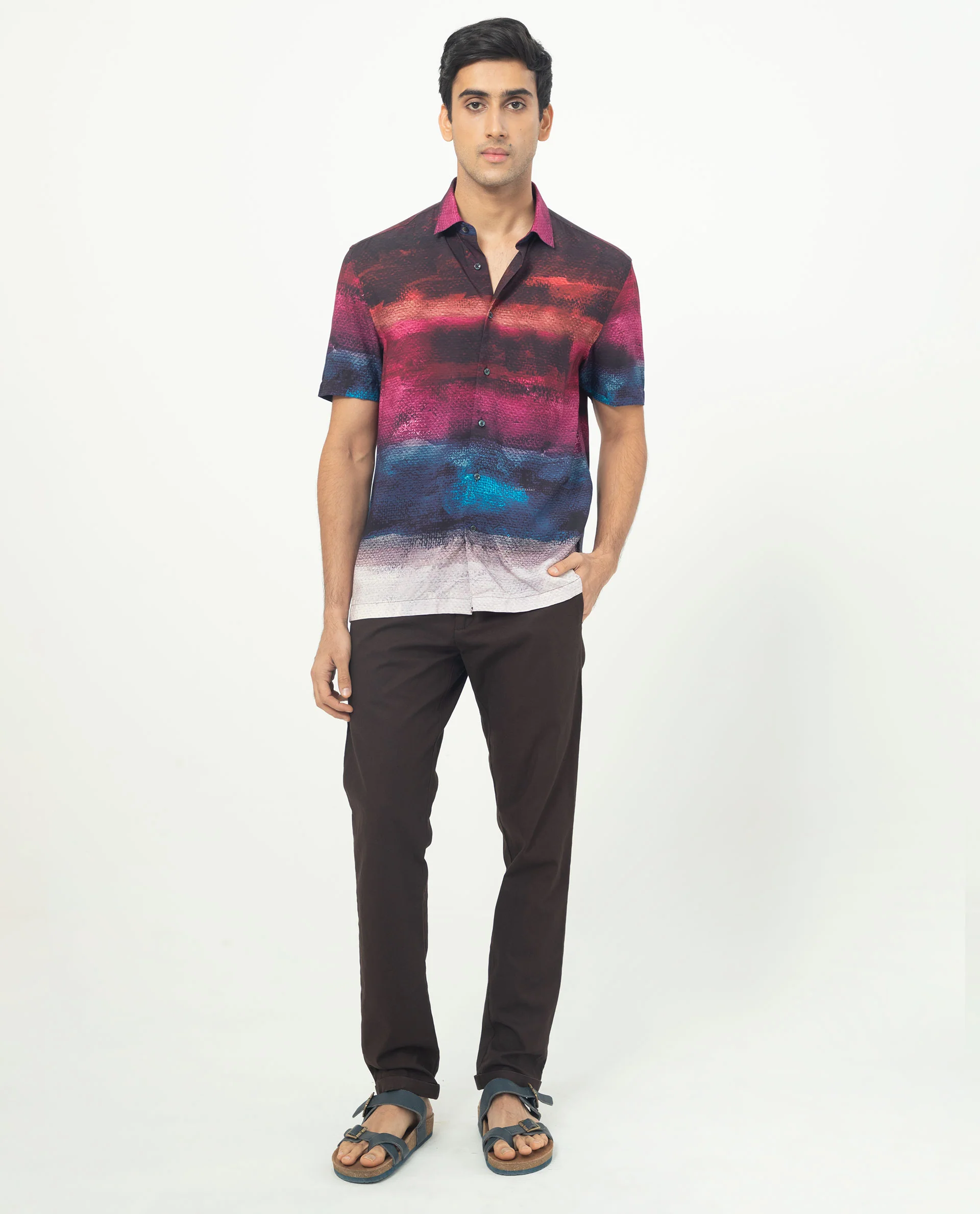 Rare Rabbit Men's Ombren Ss Black Viscose Ombre Regular Fit Half Sleeve Collared Shirt - Image 3