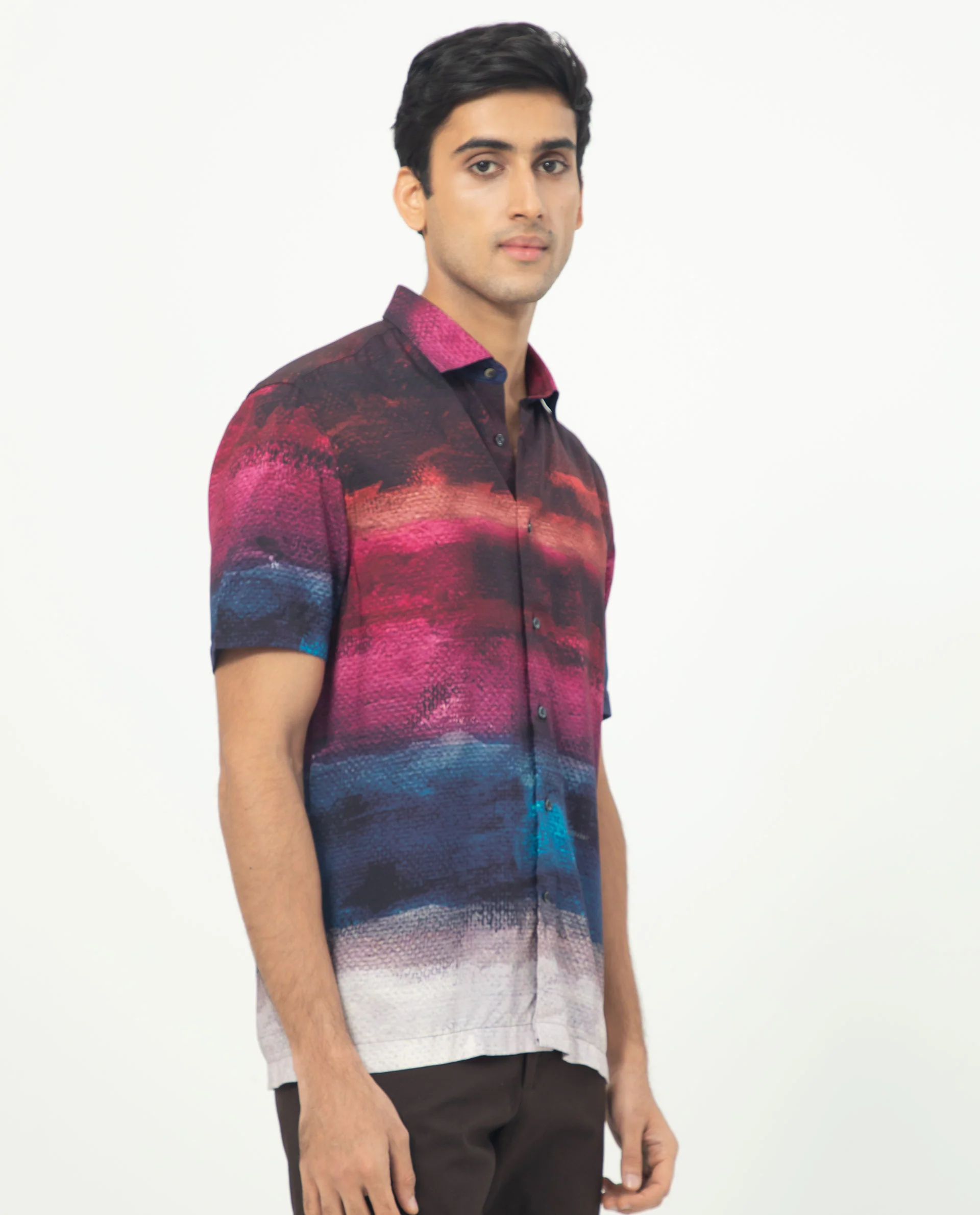 Rare Rabbit Men's Ombren Ss Black Viscose Ombre Regular Fit Half Sleeve Collared Shirt - Image 4