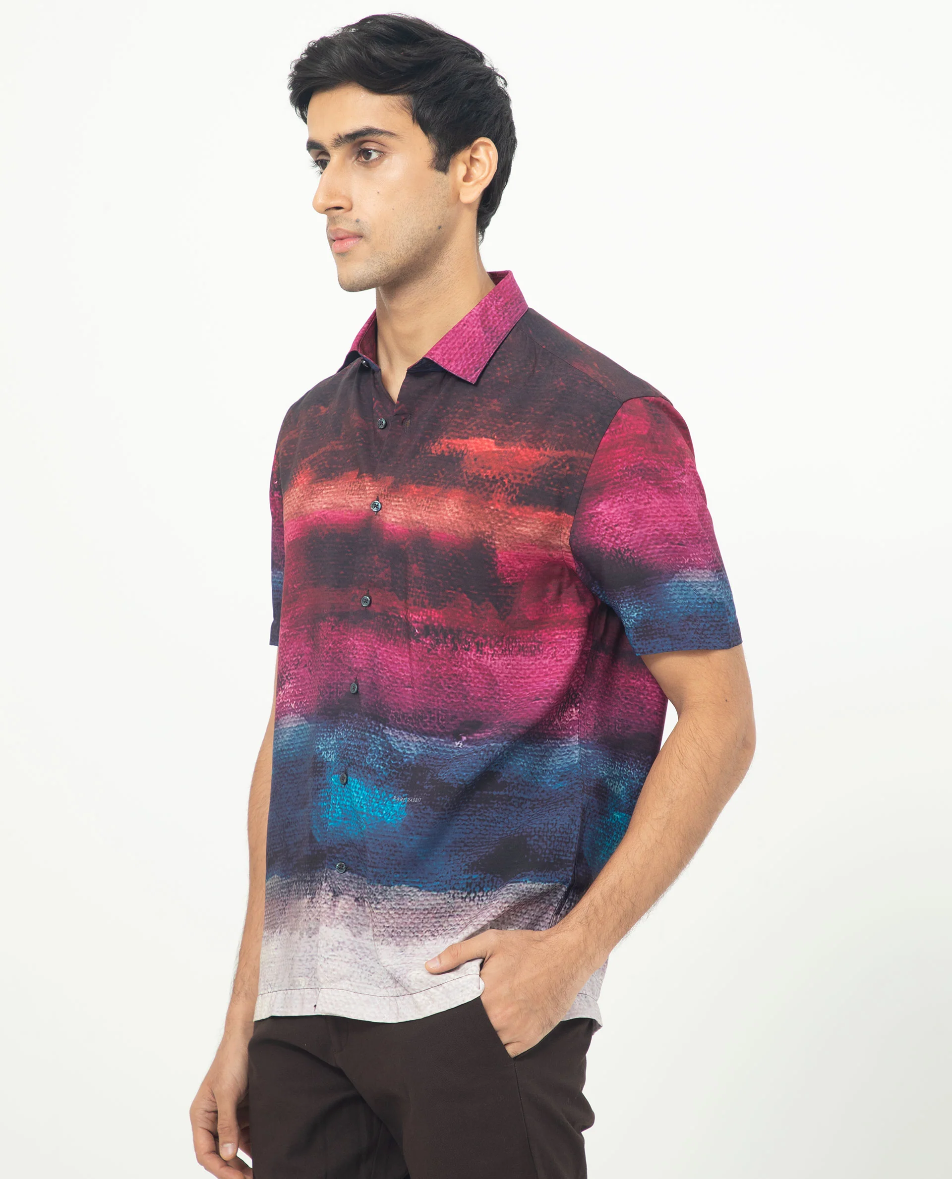 Rare Rabbit Men's Ombren Ss Black Viscose Ombre Regular Fit Half Sleeve Collared Shirt - Image 5
