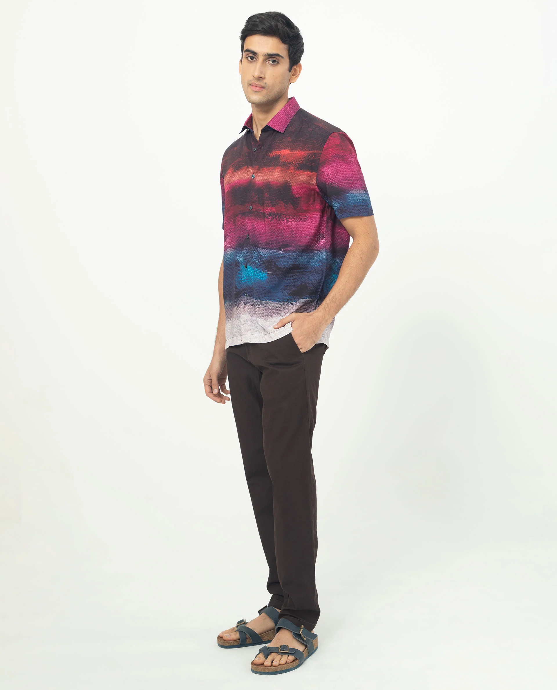 Rare Rabbit Men's Ombren Ss Black Viscose Ombre Regular Fit Half Sleeve Collared Shirt - Image 6