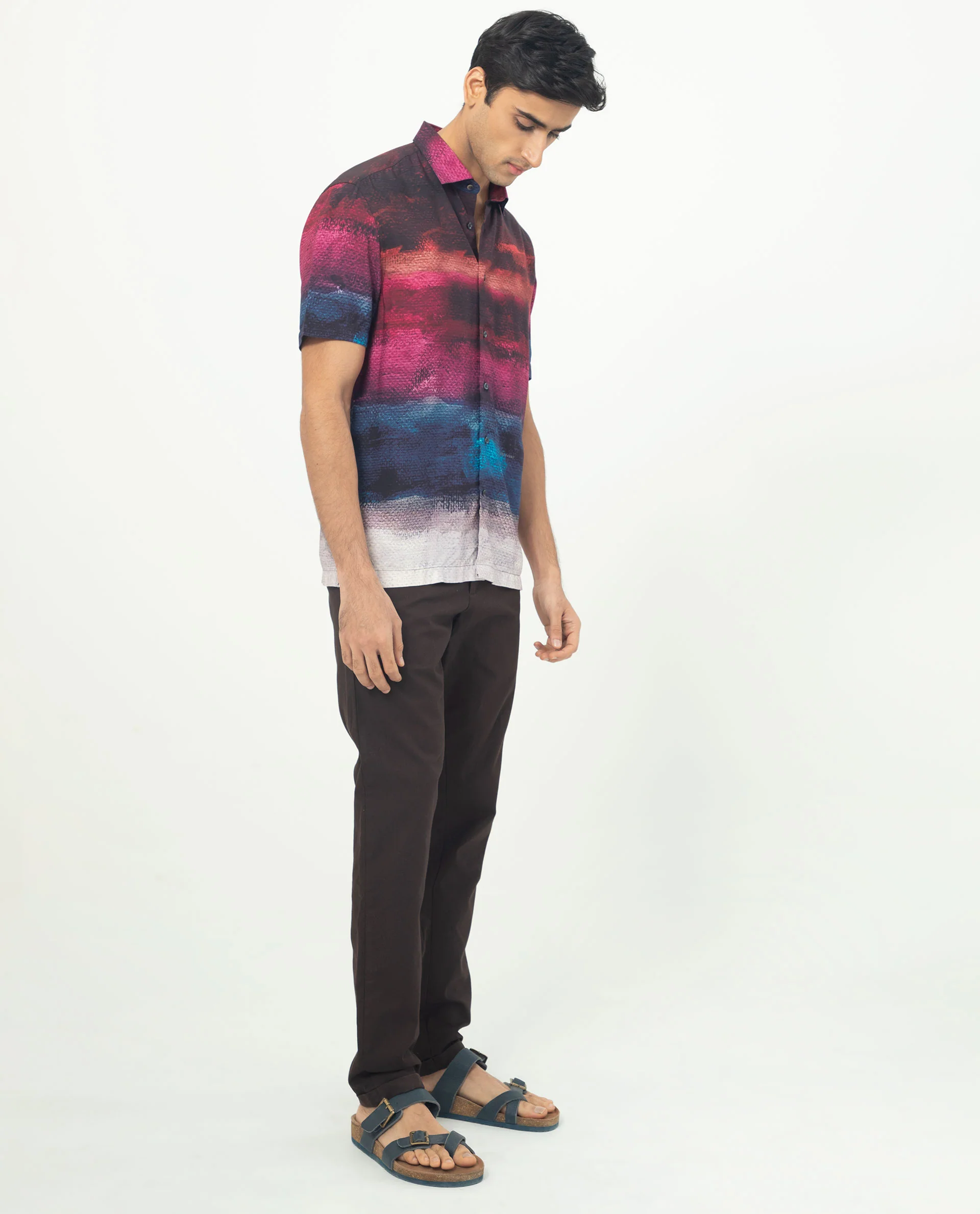 Rare Rabbit Men's Ombren Ss Black Viscose Ombre Regular Fit Half Sleeve Collared Shirt - Image 7