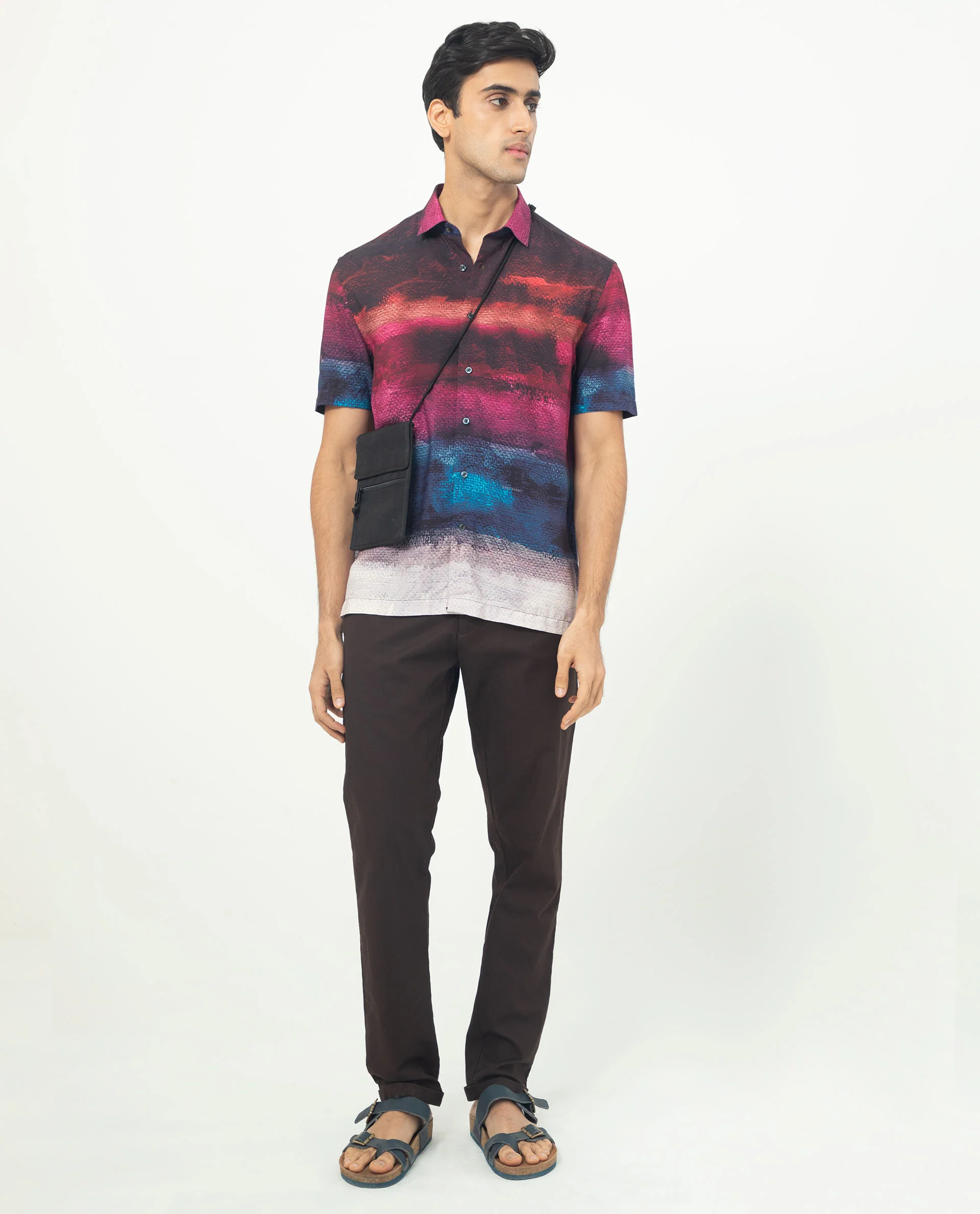 Rare Rabbit Men's Ombren Ss Black Viscose Ombre Regular Fit Half Sleeve Collared Shirt - Image 8