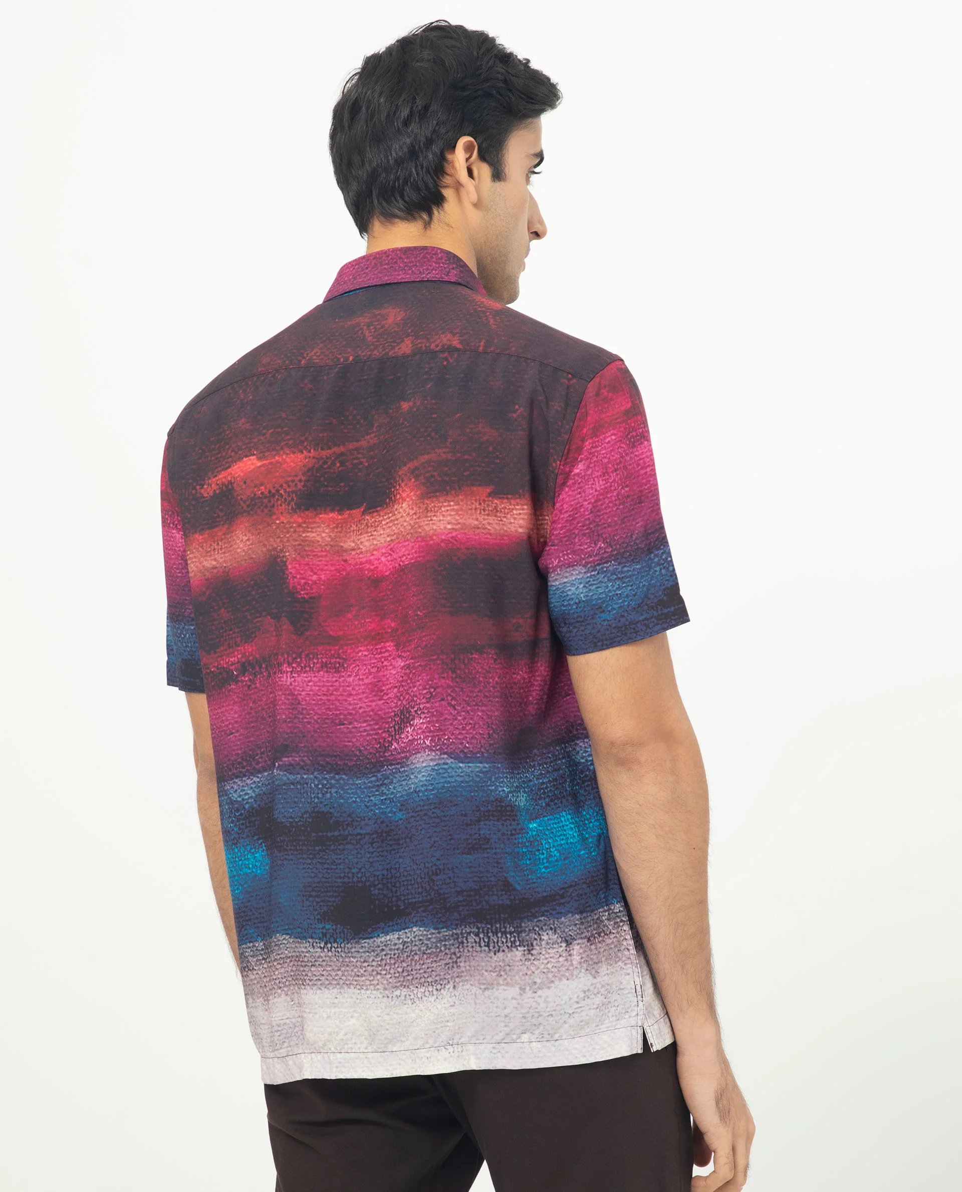 Rare Rabbit Men's Ombren Ss Black Viscose Ombre Regular Fit Half Sleeve Collared Shirt - Image 9