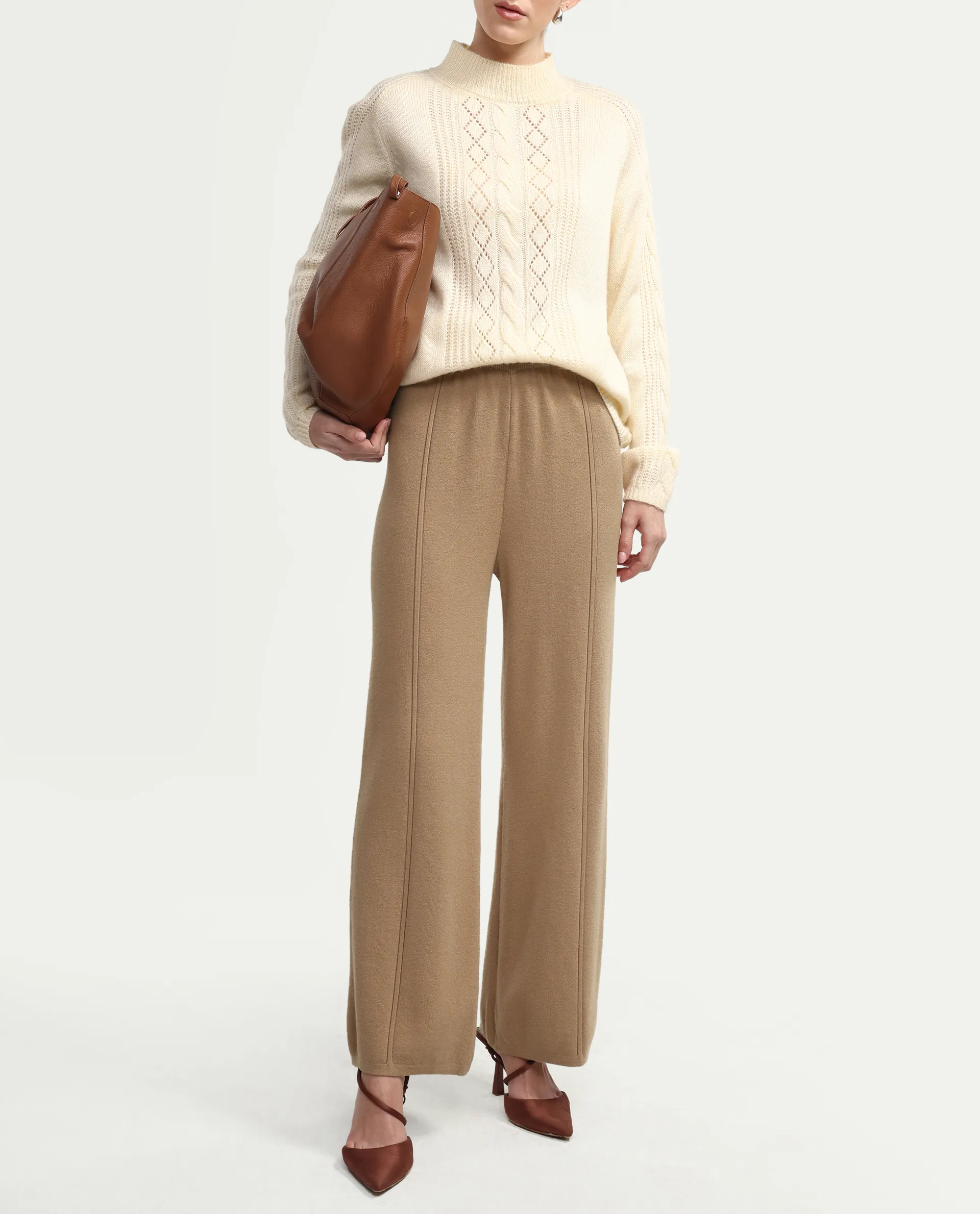 Rareism Women's Omerli B Beige Viscose Plain Ankle Length Straight Fit Trouser - Image 2