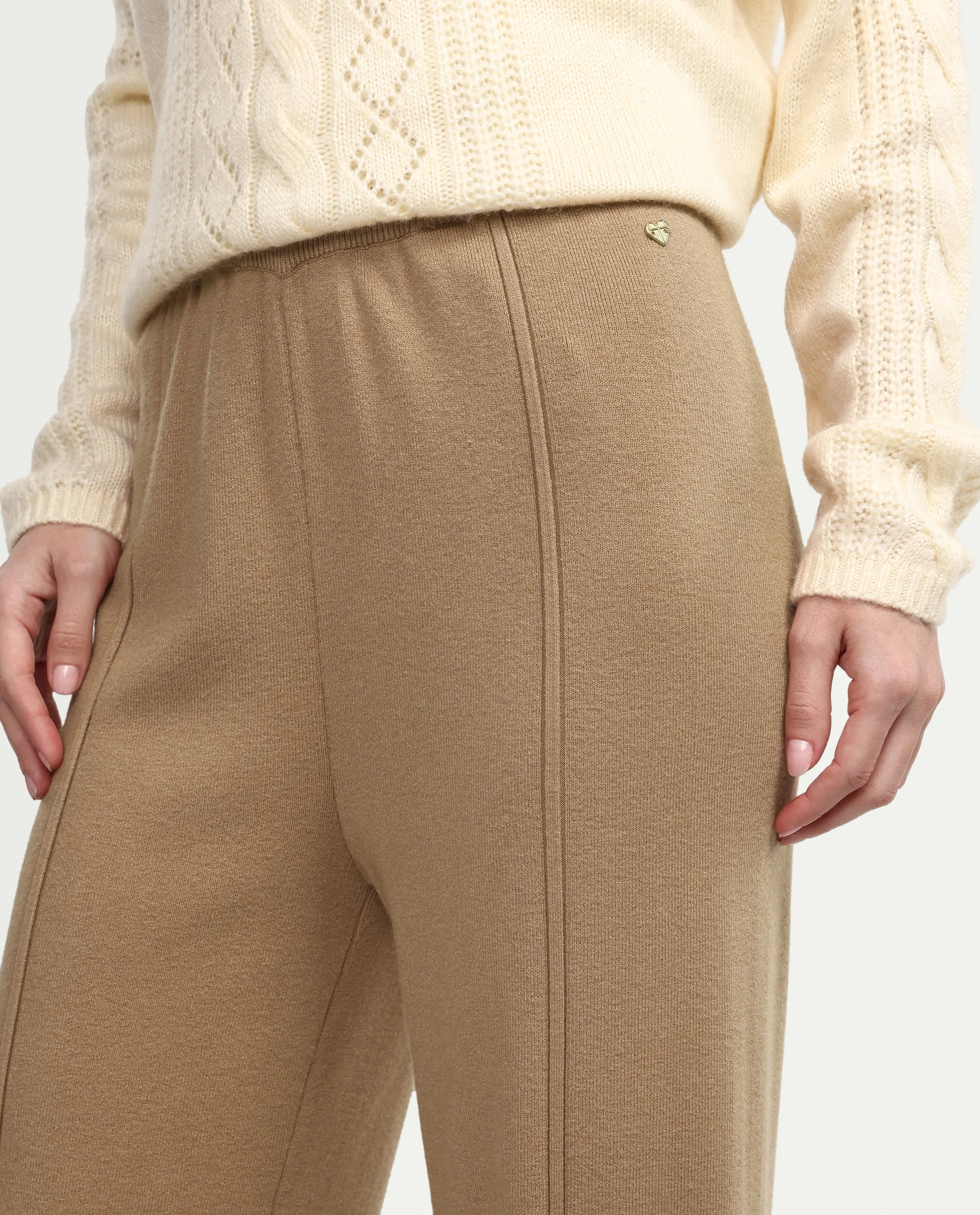 Rareism Women's Omerli B Beige Viscose Plain Ankle Length Straight Fit Trouser - Image 4