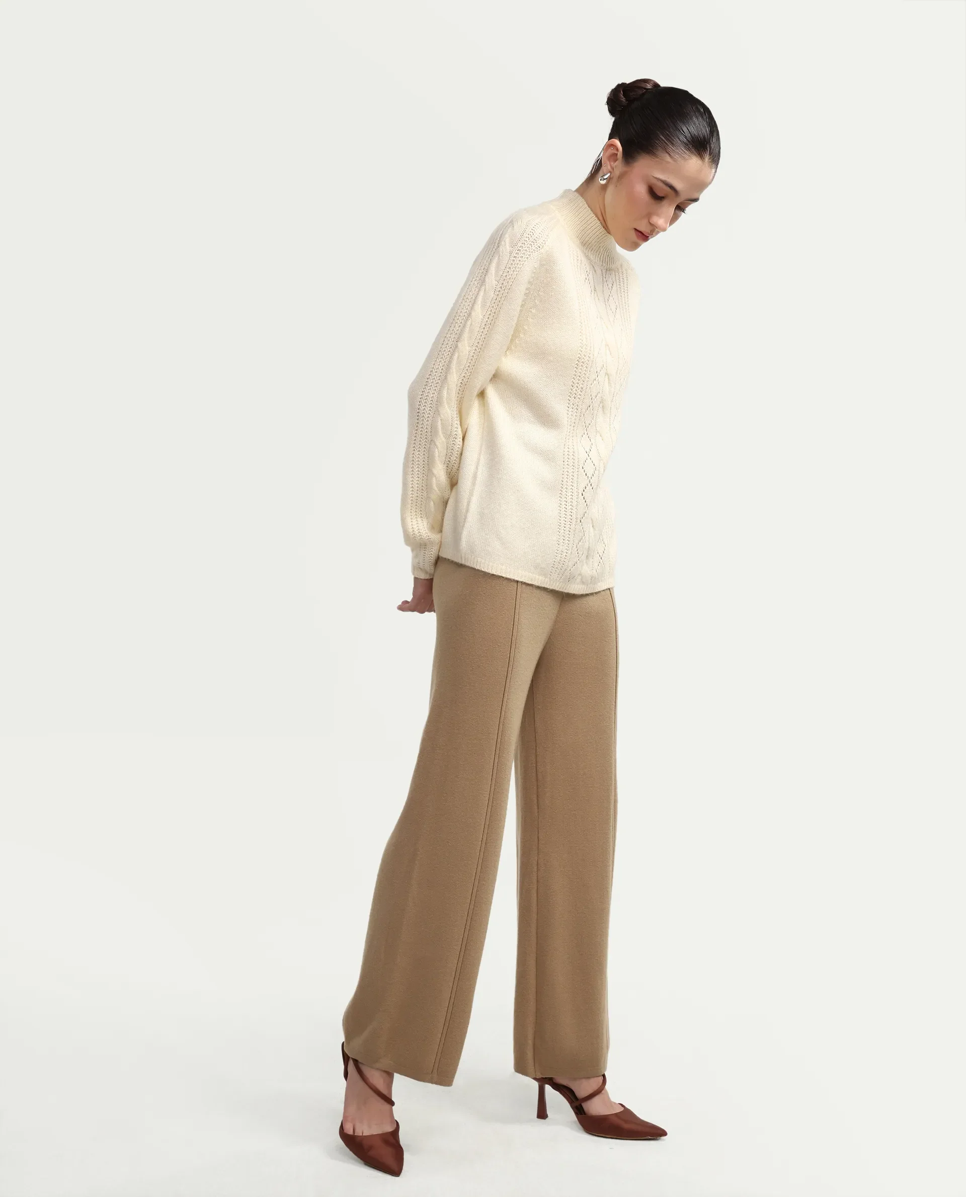 Rareism Women's Omerli B Beige Viscose Plain Ankle Length Straight Fit Trouser - Image 5