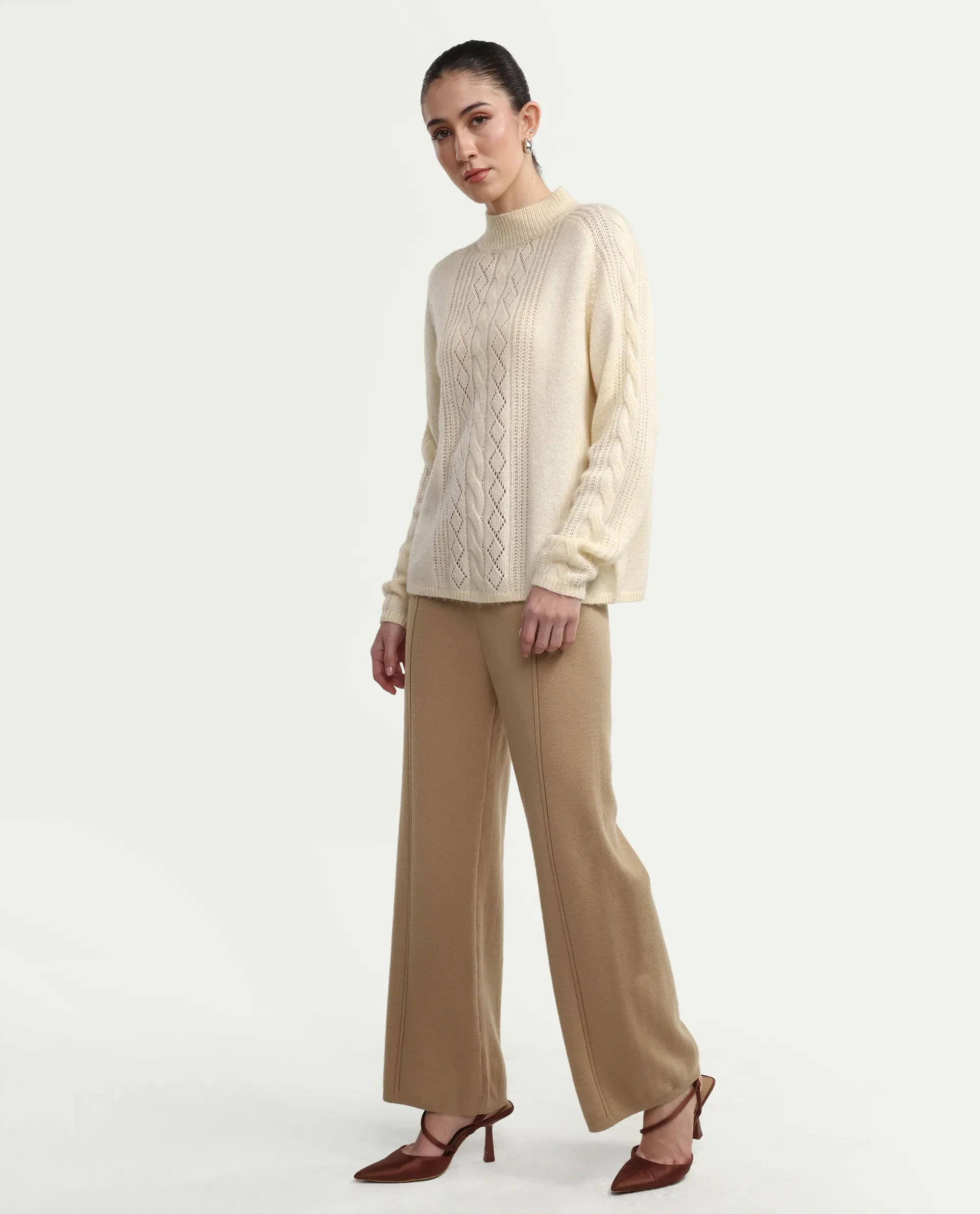 Rareism Women's Omerli B Beige Viscose Plain Ankle Length Straight Fit Trouser - Image 6