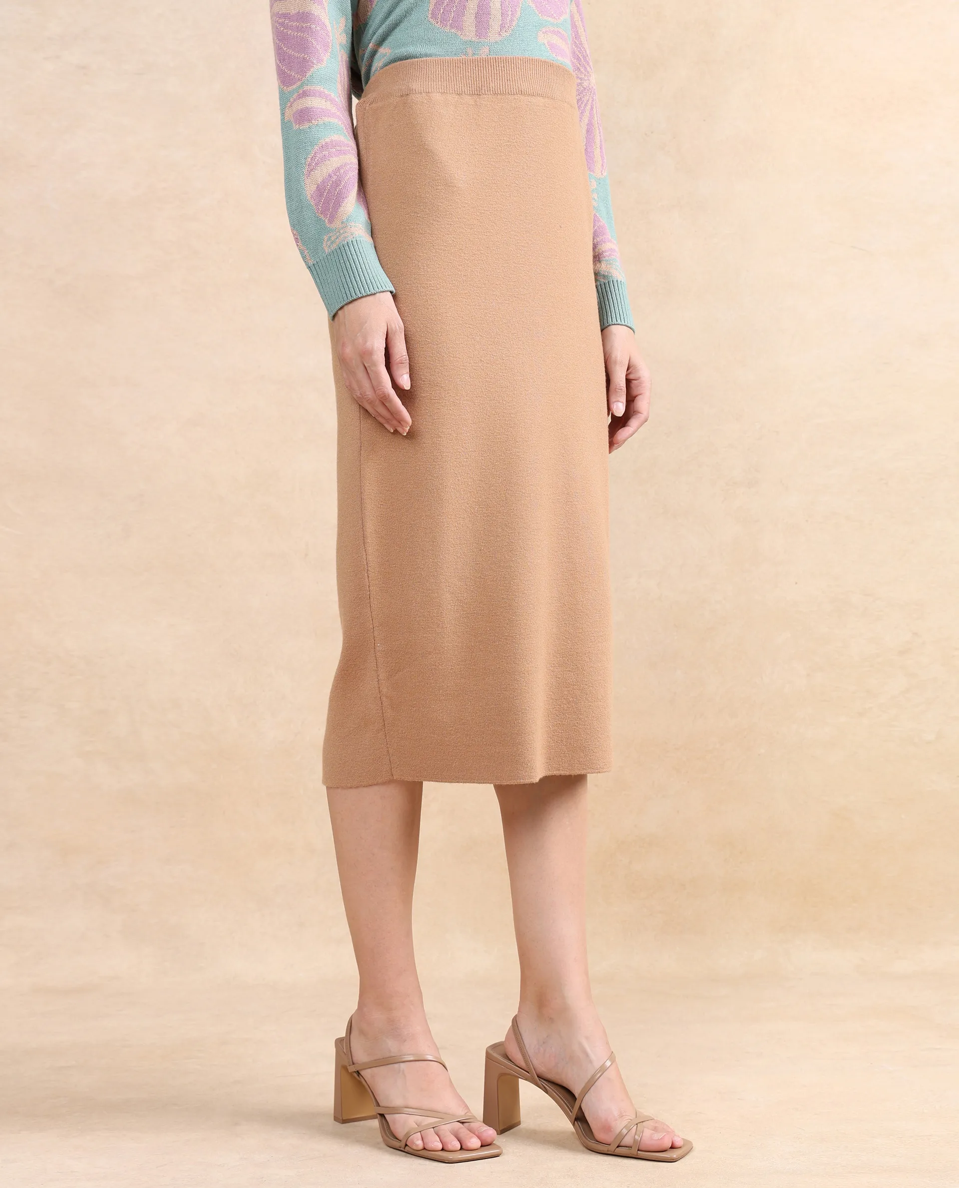 Rareism Women's Omerli S Beige Viscose Plain Midi Relaxed Fit Skirt - Image 6
