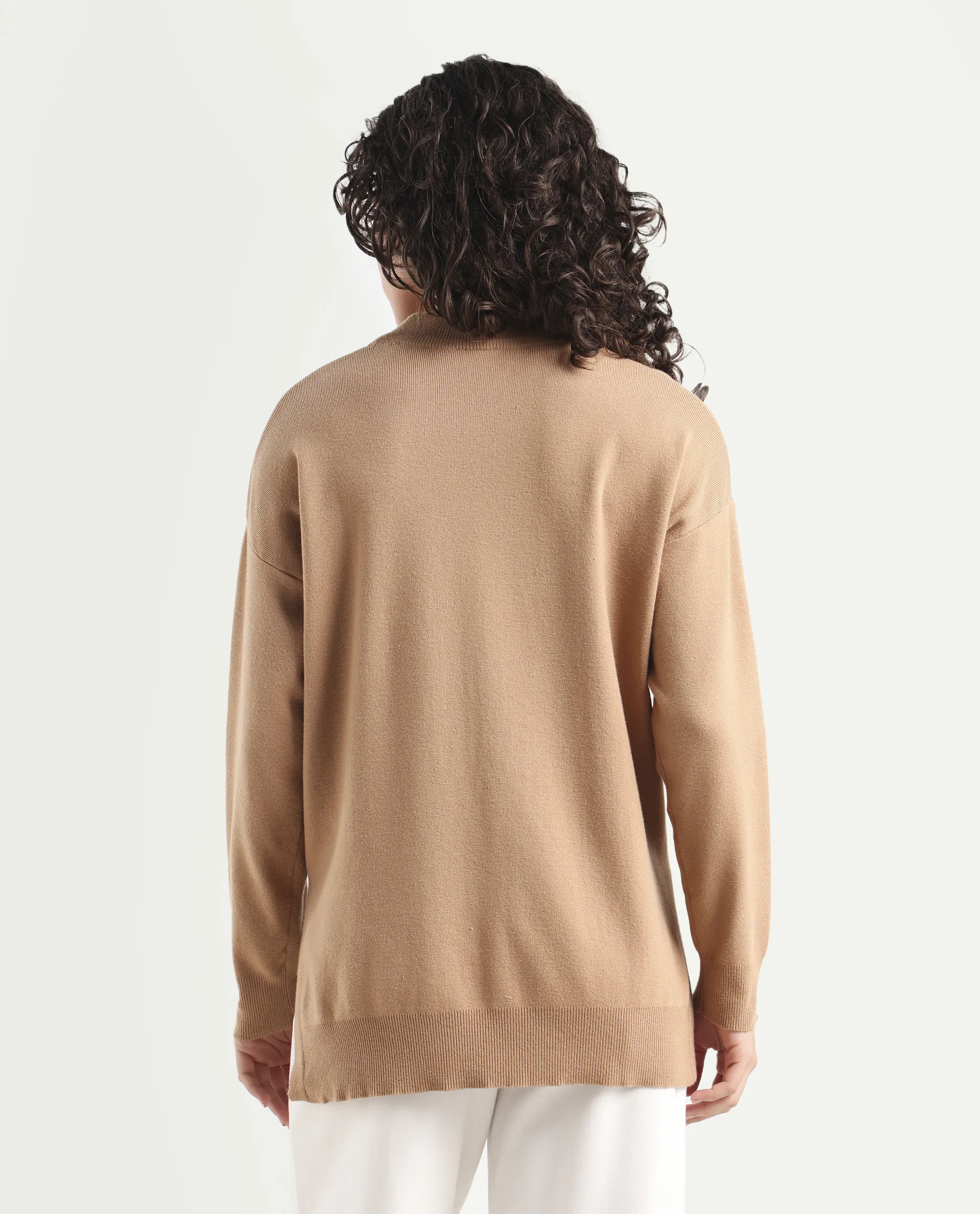 Rareism Women's Omerli T Light Beige Viscose High Neck Plain Oversized Sweater - Image 7