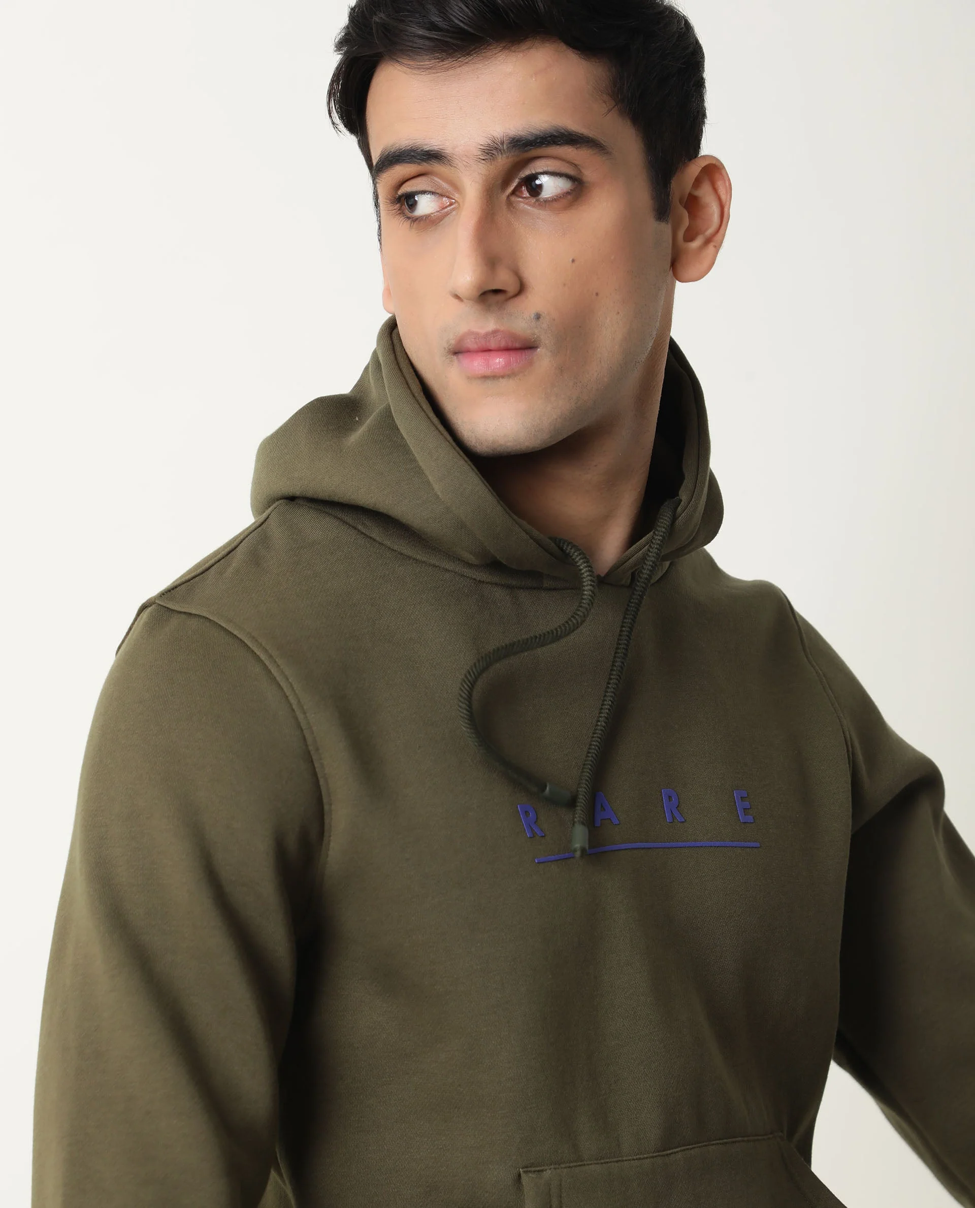 Rare Rabbit Men's Omi Olive Cotton Graphic Print Relaxed Fit Full Sleeve Hooded Sweatshirt