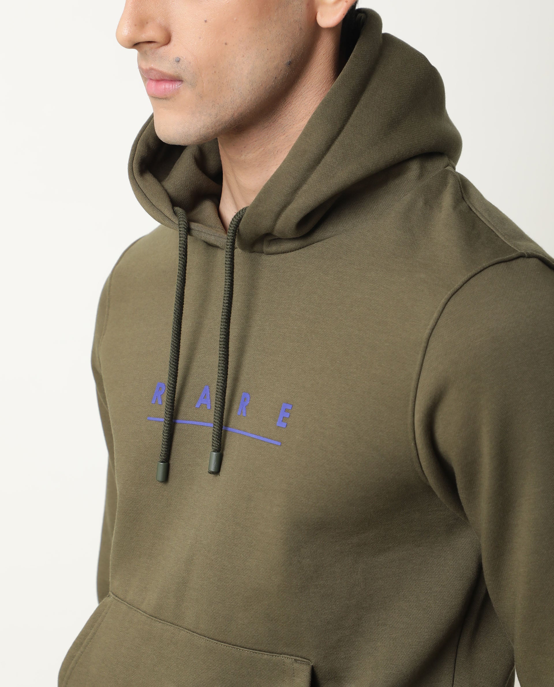 Rare Rabbit Men's Omi Olive Cotton Graphic Print Relaxed Fit Full Sleeve Hooded Sweatshirt - Image 5