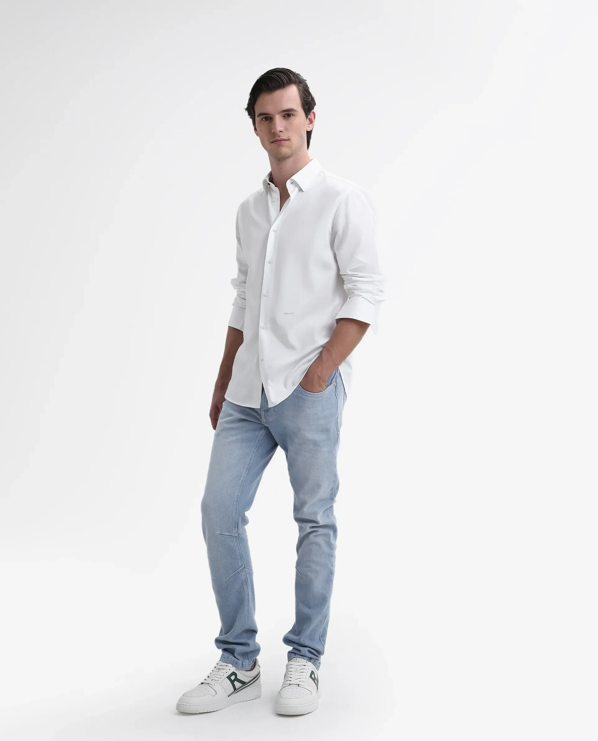 Rare Rabbit Men's Omir-1 Light Blue Cotton Blend Plain Morris Regular Fit Jeans - Image 3