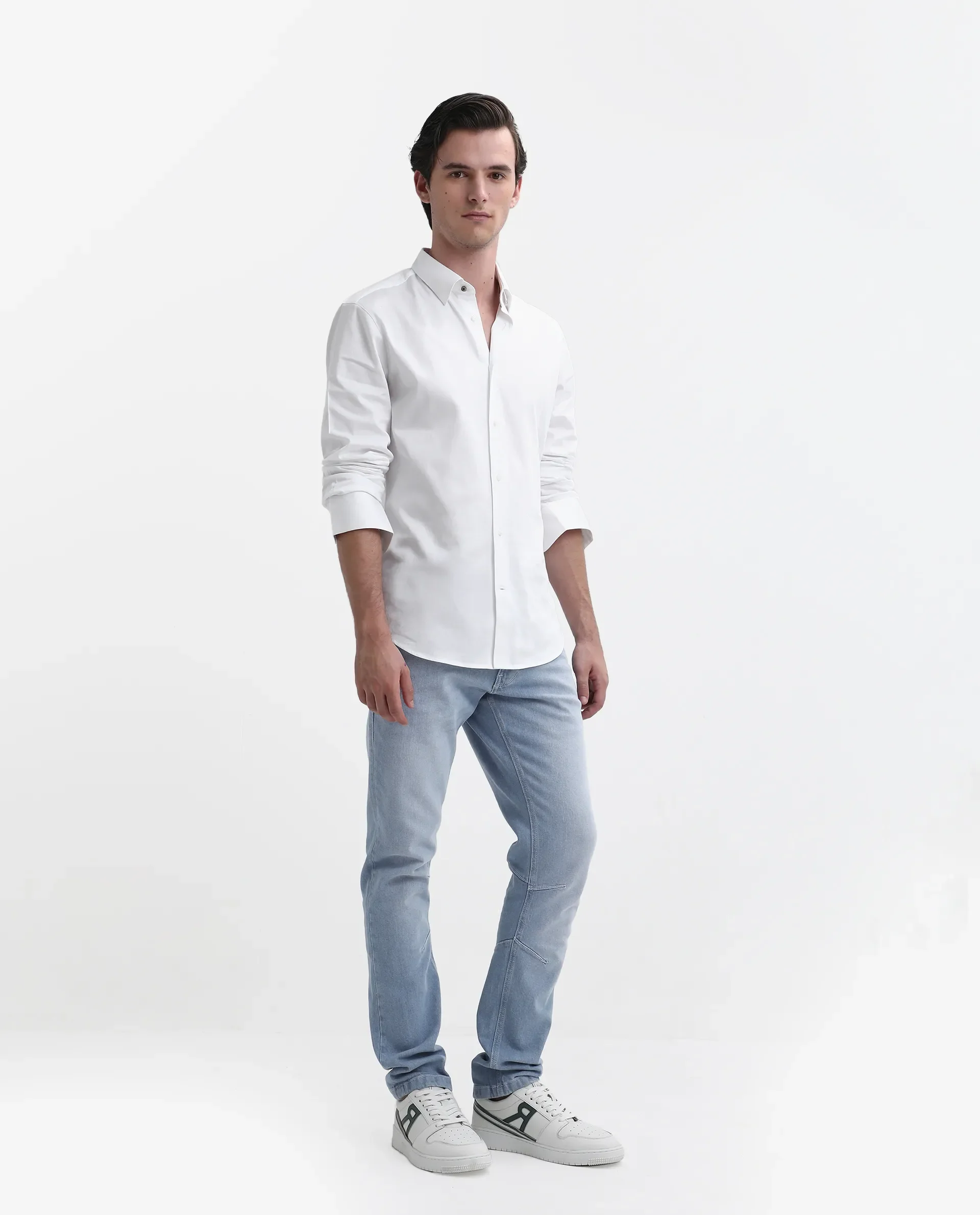 Rare Rabbit Men's Omir-1 Light Blue Cotton Blend Plain Morris Regular Fit Jeans - Image 4