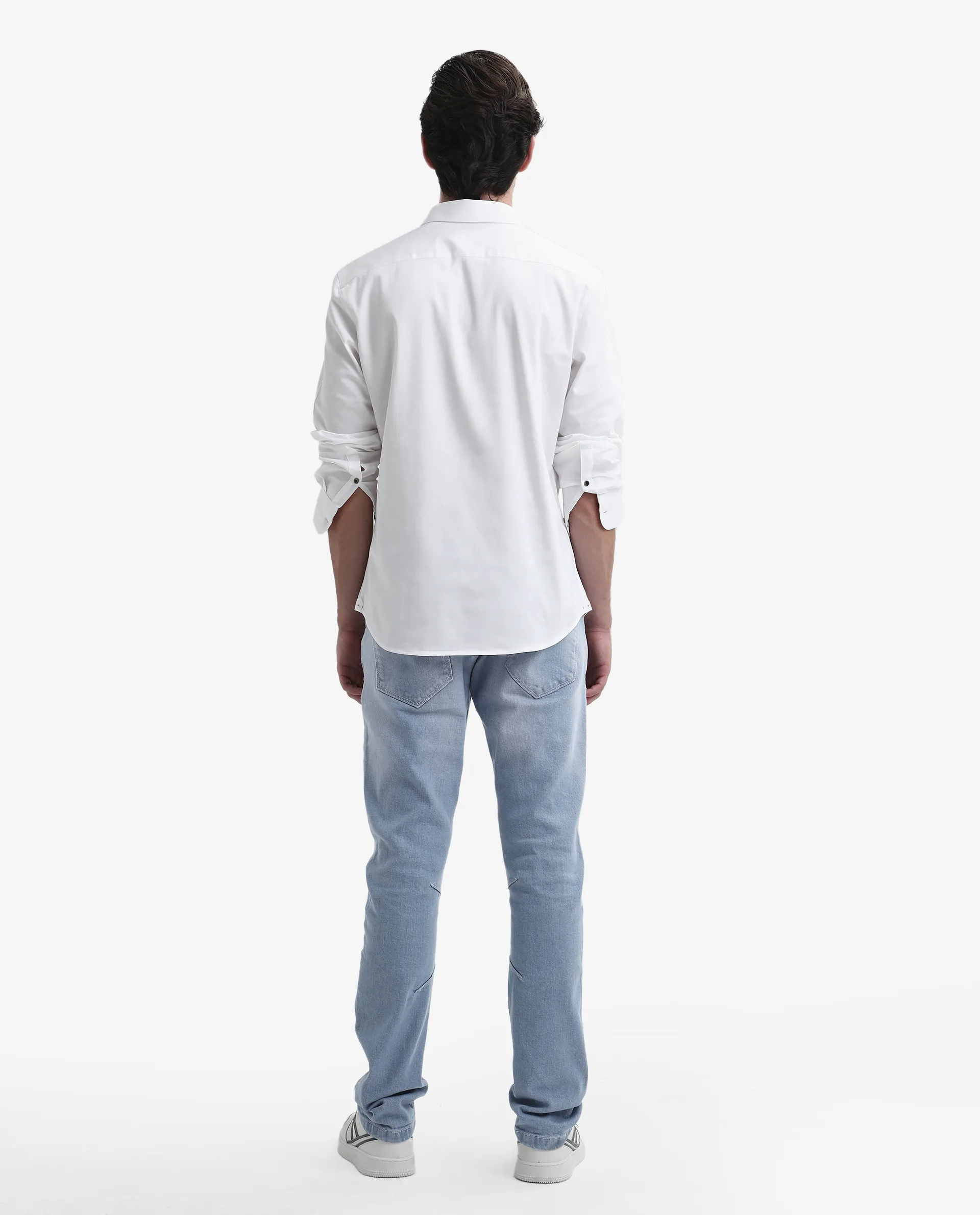 Rare Rabbit Men's Omir-1 Light Blue Cotton Blend Plain Morris Regular Fit Jeans - Image 6