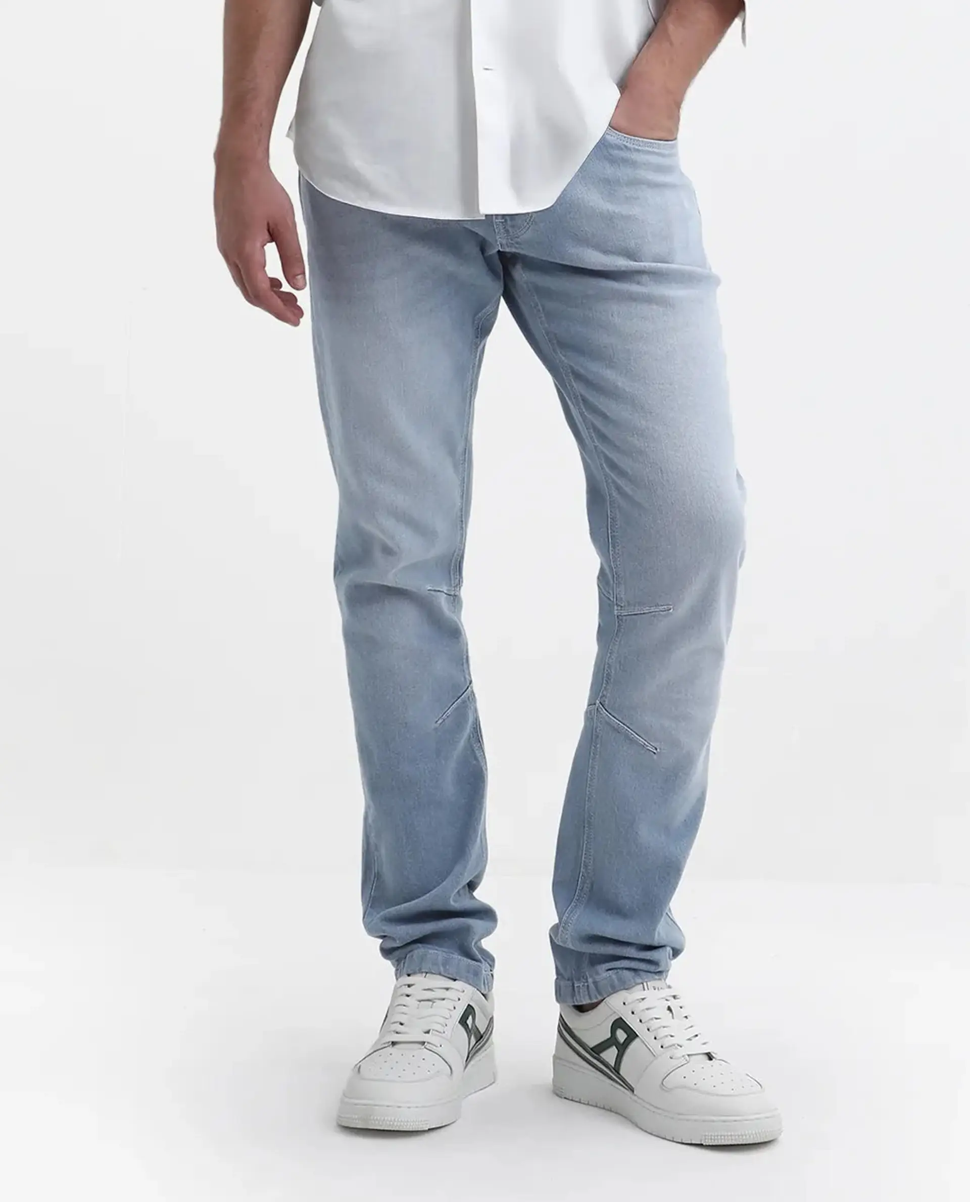 Rare Rabbit Men's Omir-1 Light Blue Cotton Blend Plain Morris Regular Fit Jeans - Image 7