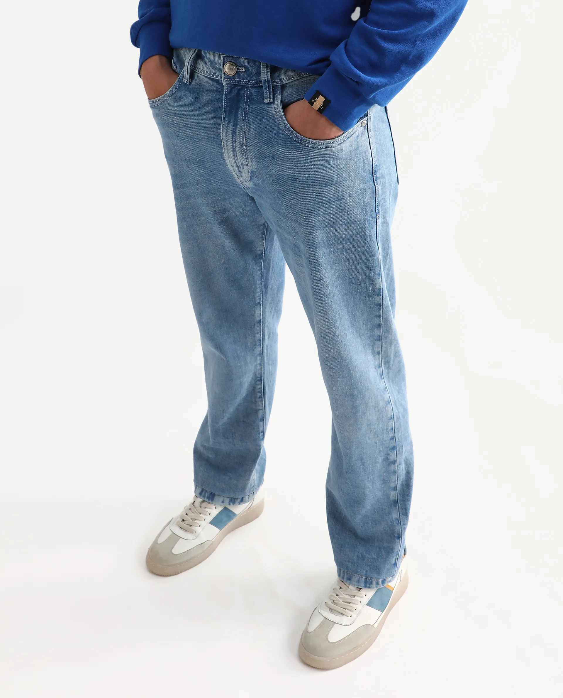 Rare Rabbit Men's Omir-R Light Blue Cotton Blend Fabric Button Closure Morris Regular Fit Plain Jeans - Image 2