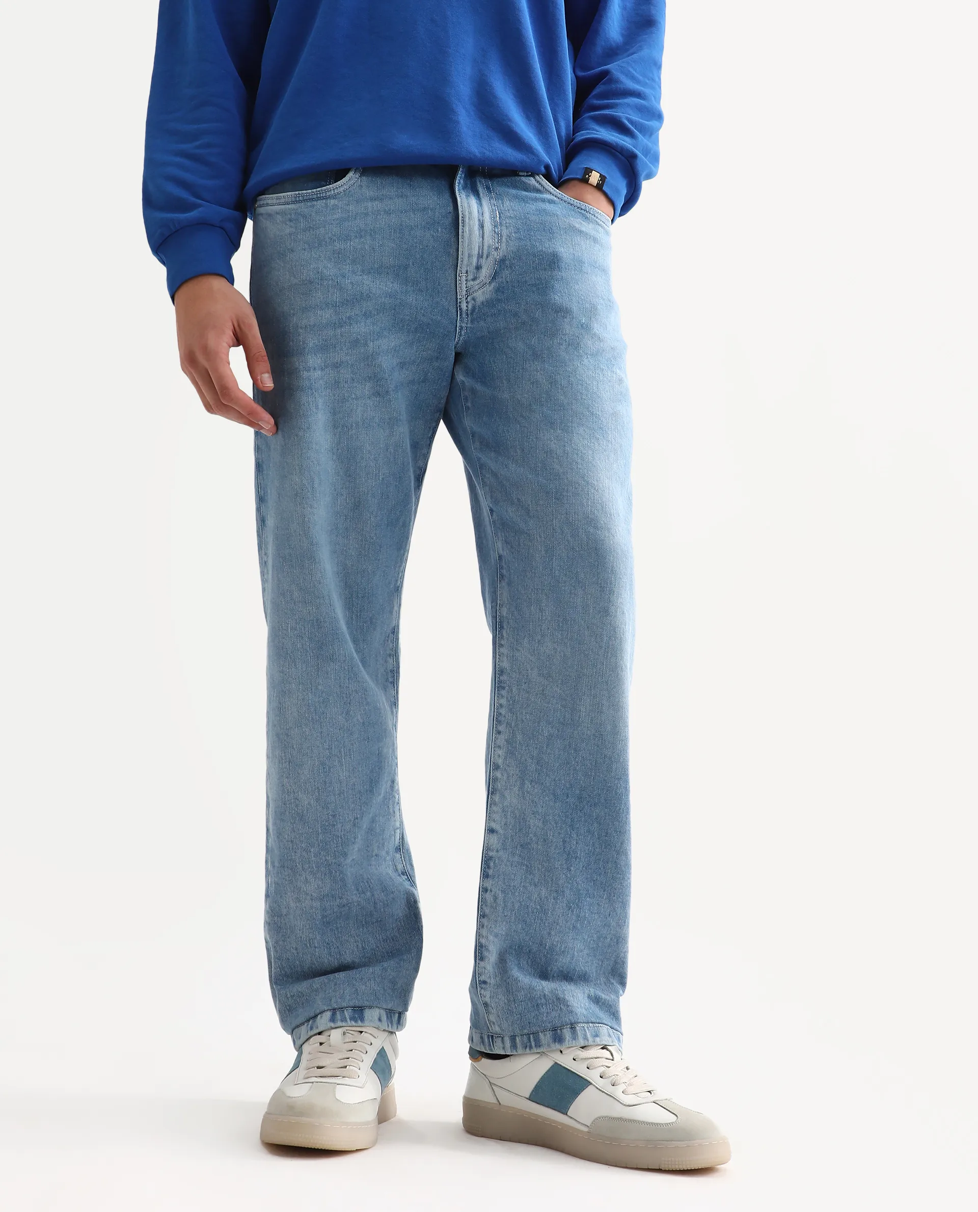 Rare Rabbit Men's Omir-R Light Blue Cotton Blend Fabric Button Closure Morris Regular Fit Plain Jeans - Image 6