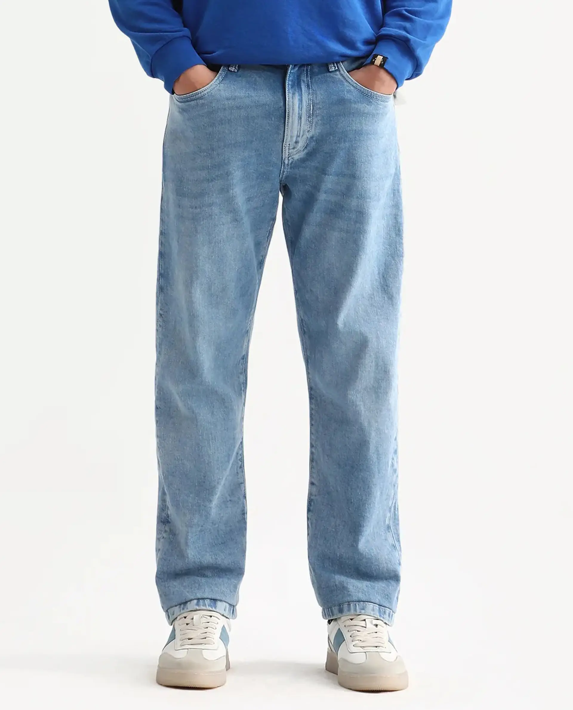 Rare Rabbit Men's Omir-R Light Blue Cotton Blend Fabric Button Closure Morris Regular Fit Plain Jeans - Image 8