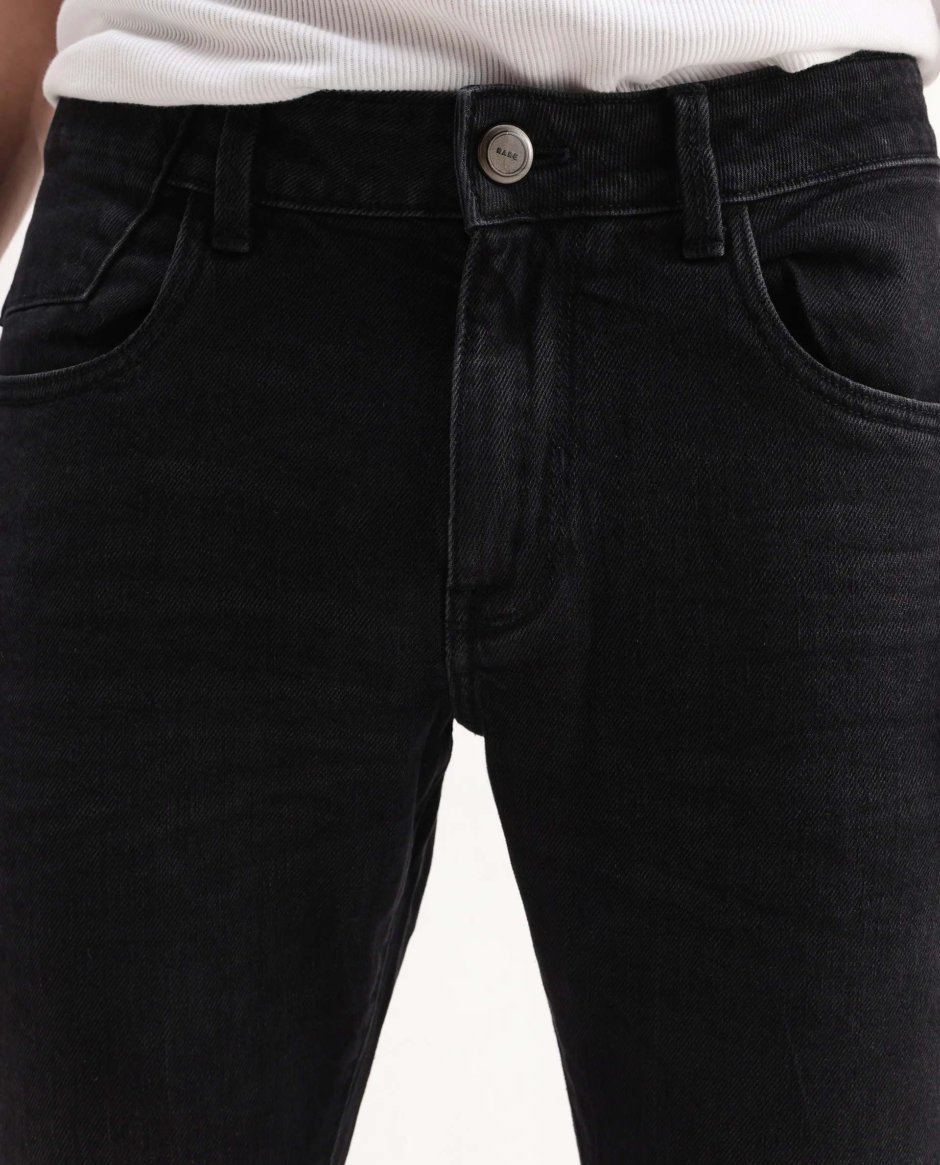 Rare Rabbit Men's Omiros Black Cotton Blend Plain Hawk Slim Fit Jeans - Image 4