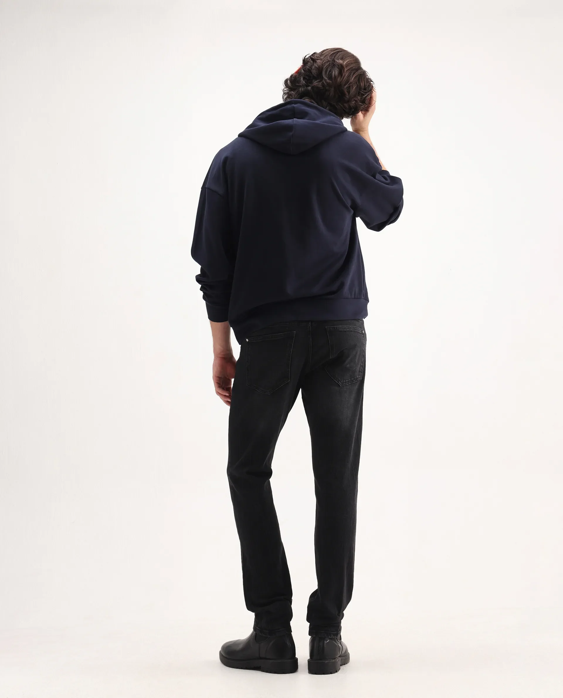 Rare Rabbit Men's Omiros Black Cotton Blend Plain Hawk Slim Fit Jeans - Image 6