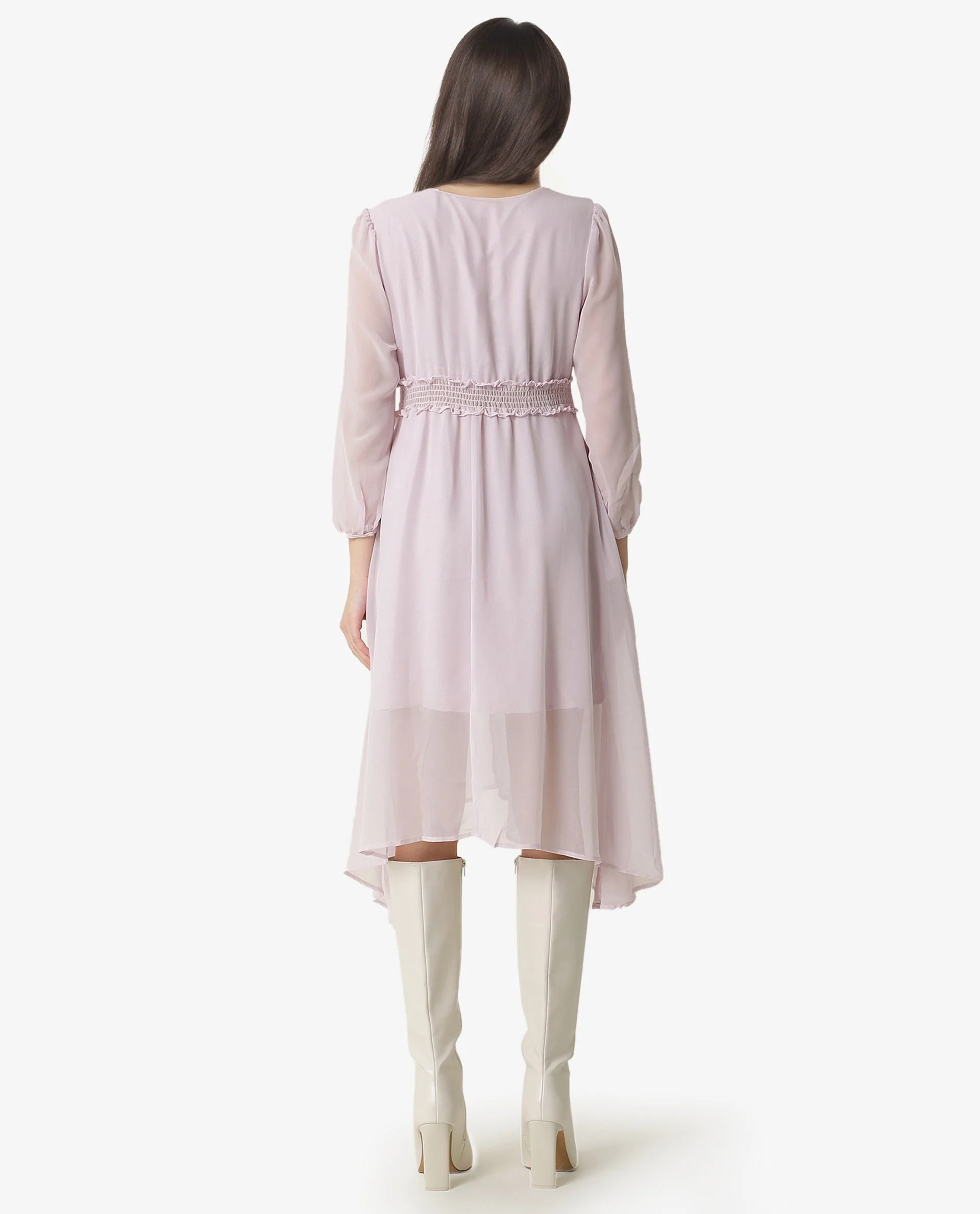 Rareism Women's Ommet Purple Polyester Tie-Up Neck Plain Knee Length Regular Fit Dress - Image 7