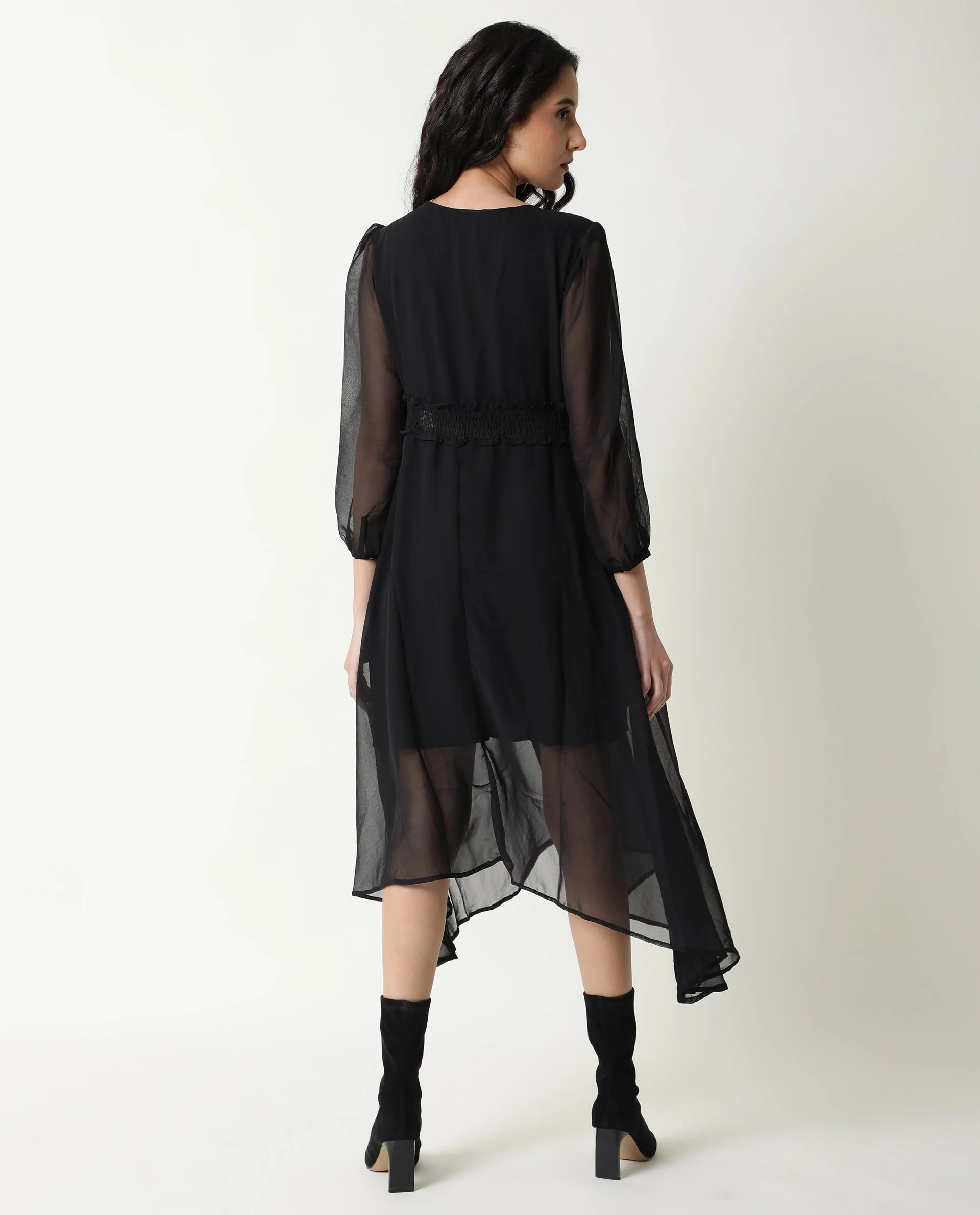 Rareism Women's Ommet Black V-Neck Plain Knee Length Regular Fit Dress - Image 9