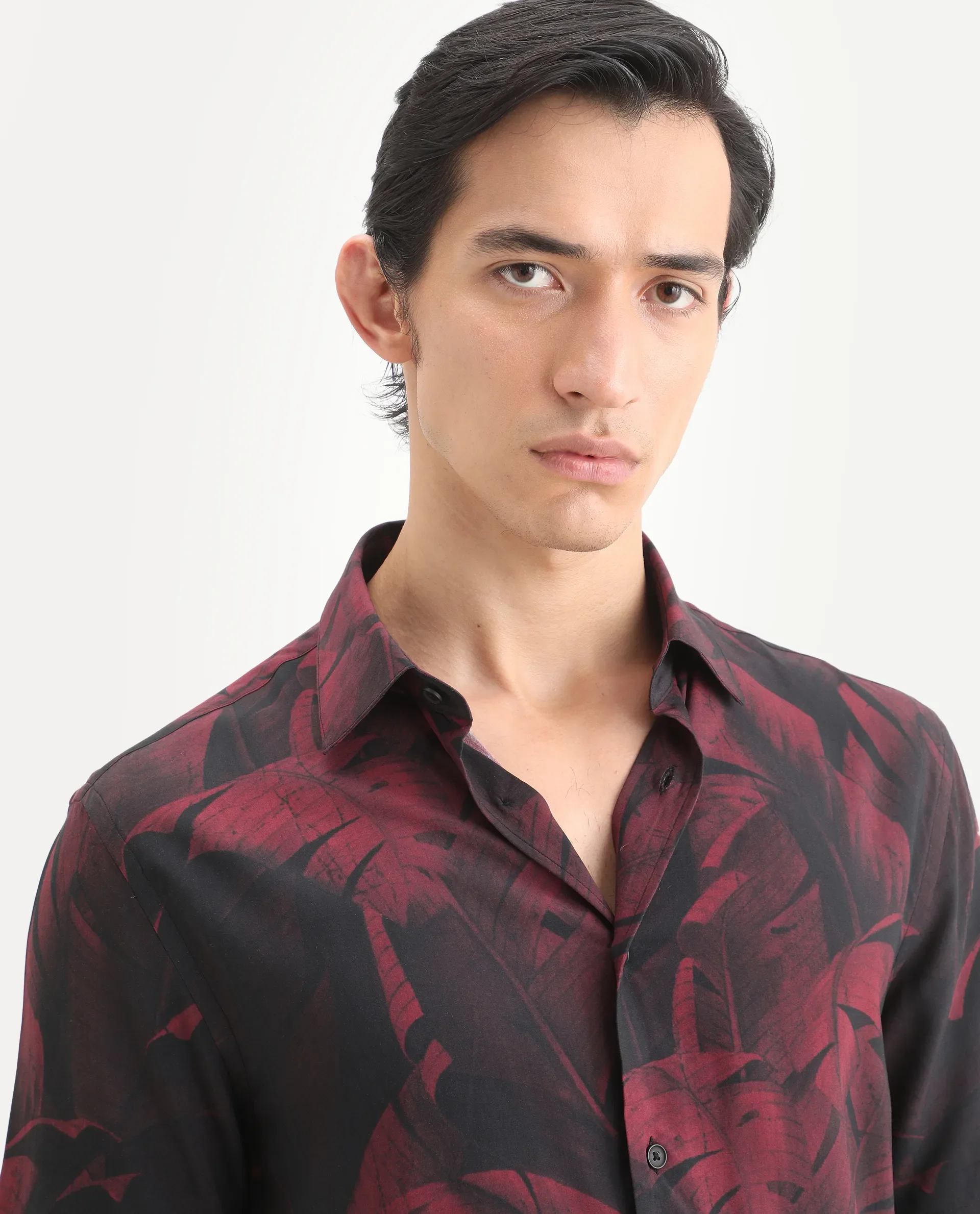 Rare Rabbit Men's Omra Dusky Red Viscose Fabric Half Sleeve Spread Collar Regular Fit Tropical Print Shirt - Image 5
